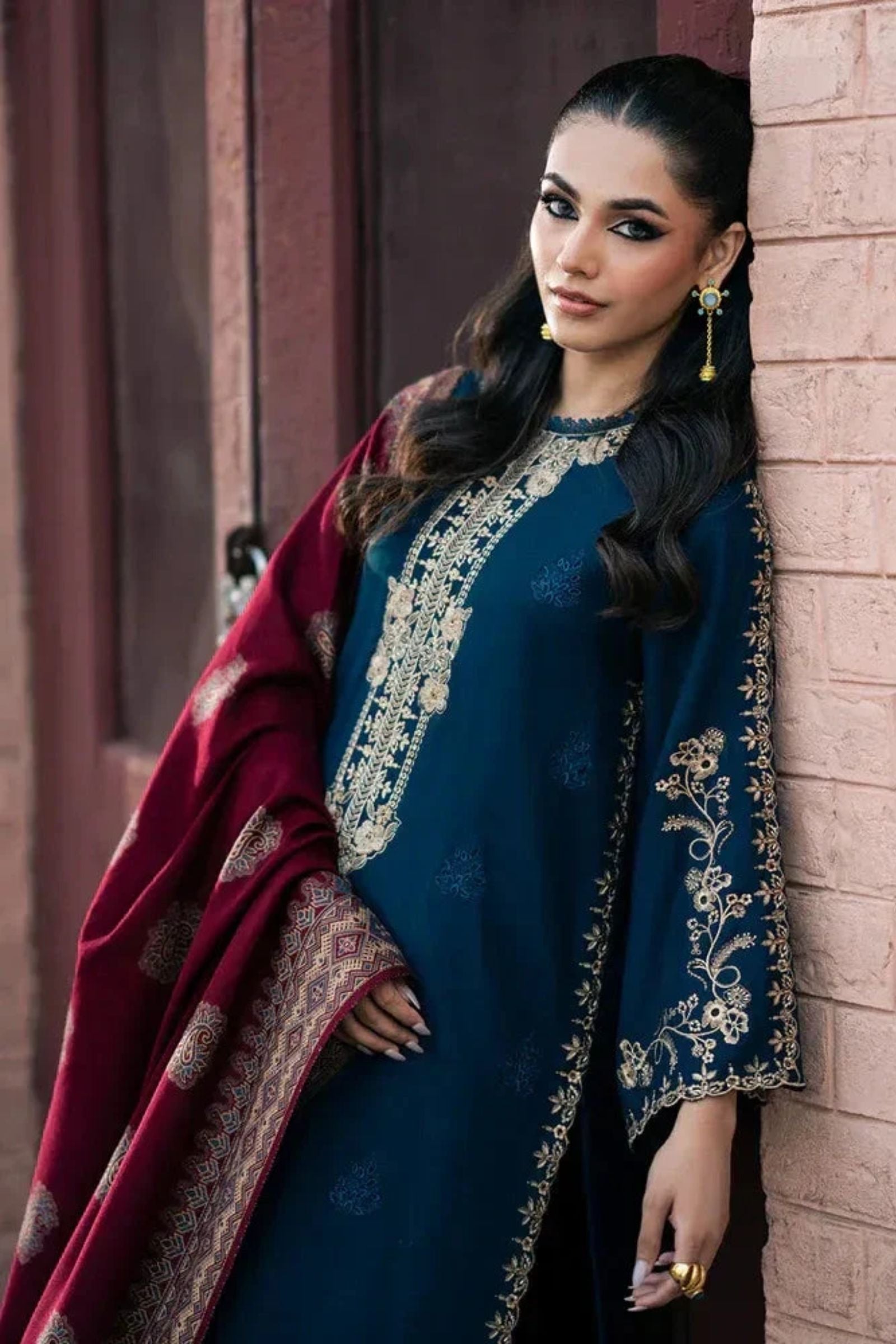 JAZMIN - 3PC LAWN EMBROIDERED SHIRT WITH MONARK PRINTED DUPATTA AND DYED TROUSER - EL320