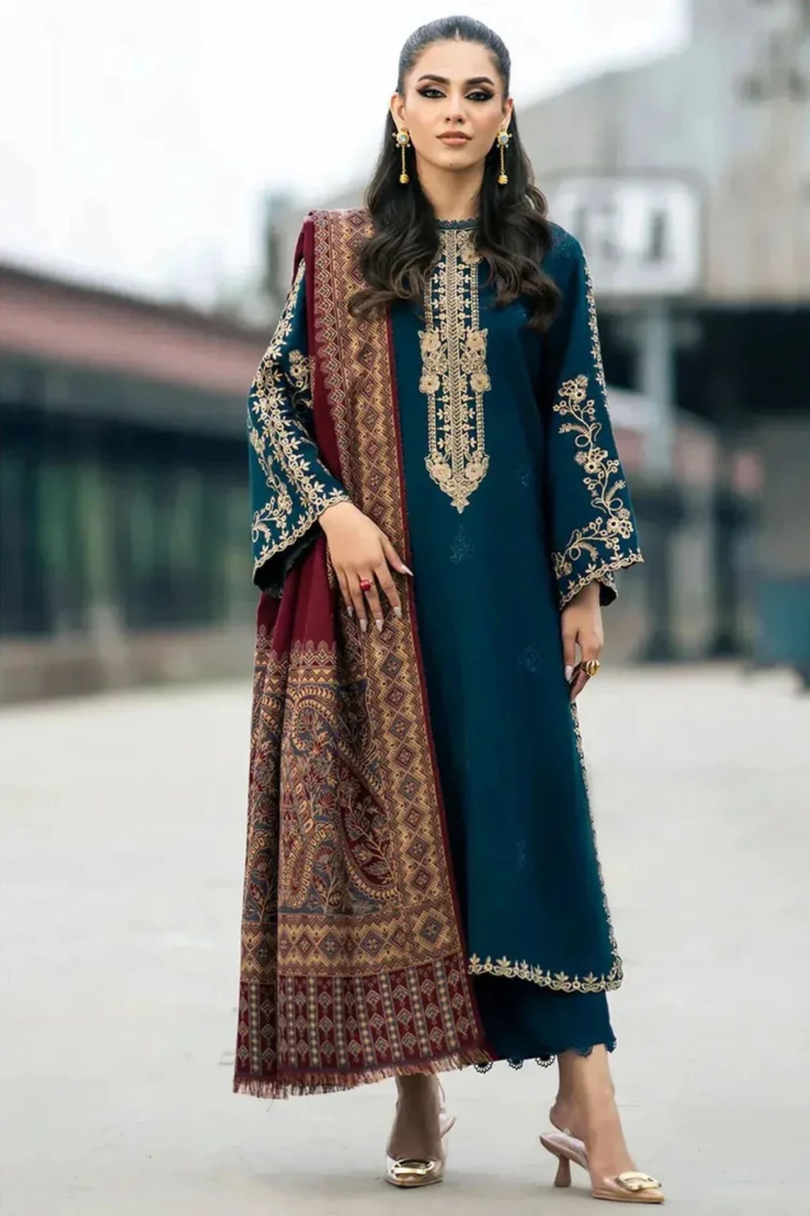 JAZMIN - 3PC LAWN EMBROIDERED SHIRT WITH MONARK PRINTED DUPATTA AND DYED TROUSER - EL320