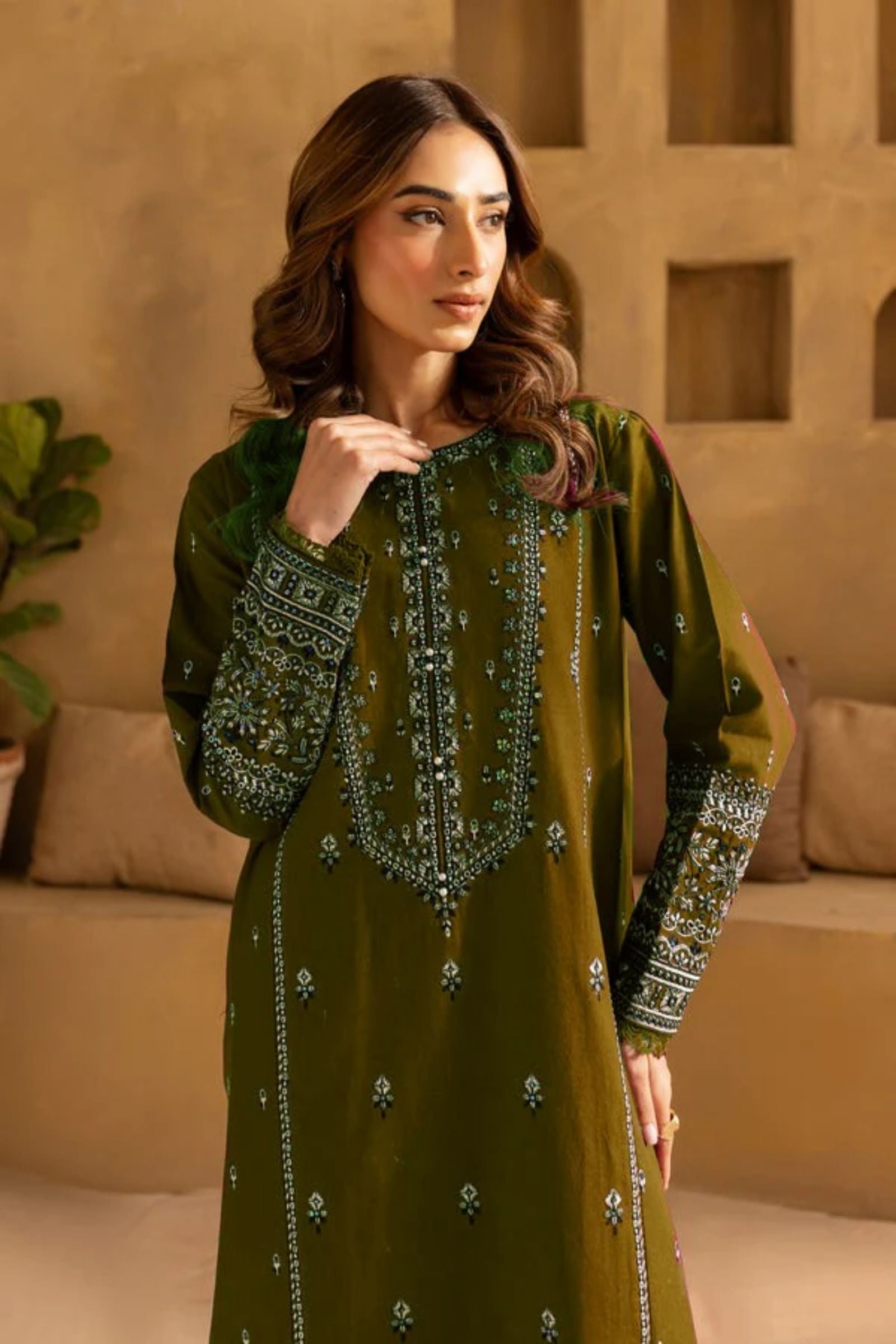 BATIK - 2PC LAWN EMBROIDERED SEQUIN SHIRT AND EMBROIDERED TROUSER - D 34