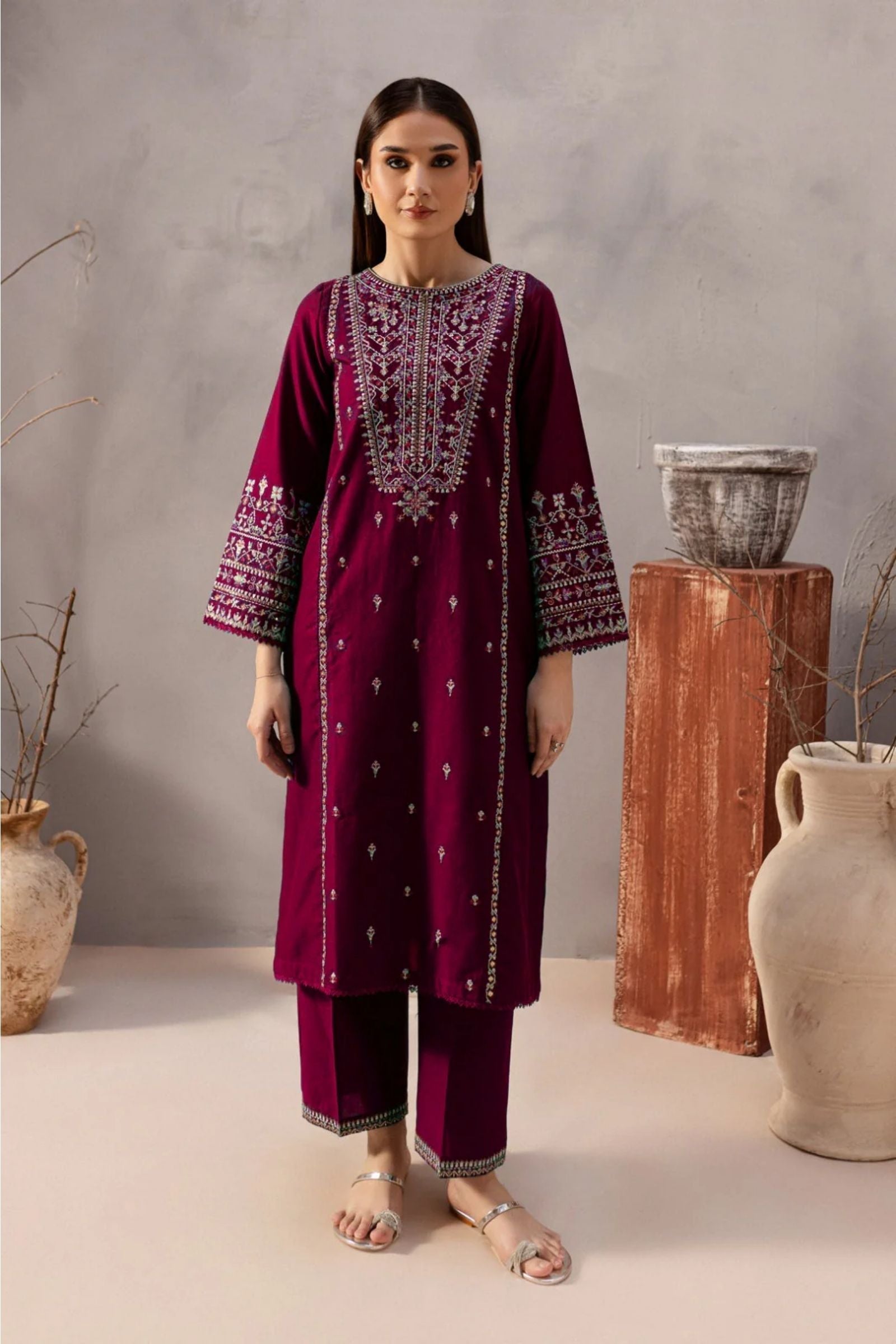 BATIK - 2PC LAWN SEQUIN EMB SHIRT WITH LAWN SEQUIN EMB TROUSER- D 35