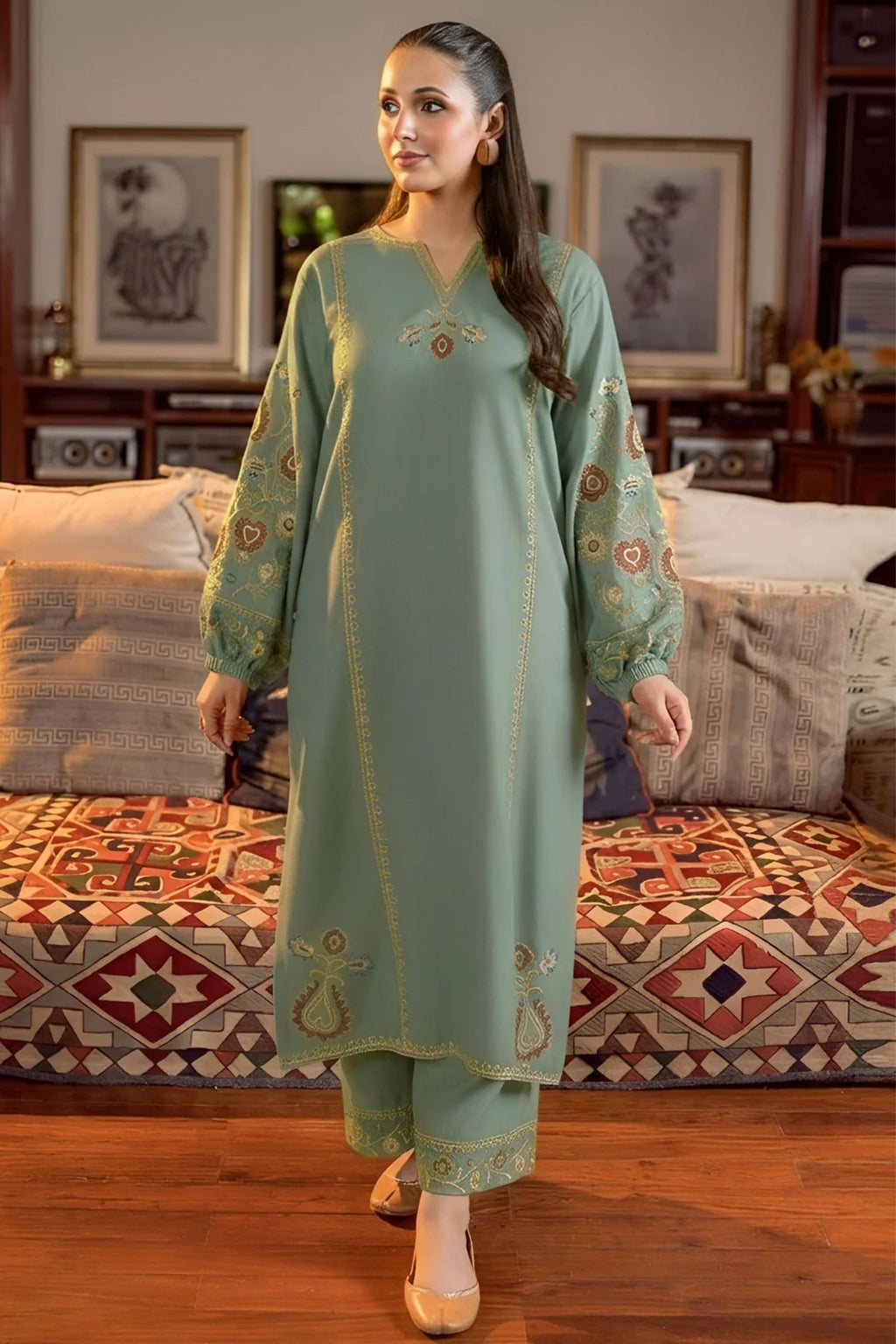 URGE - 2PC LAWN EMB SHIRT WITH EMB TROUSER - D 38