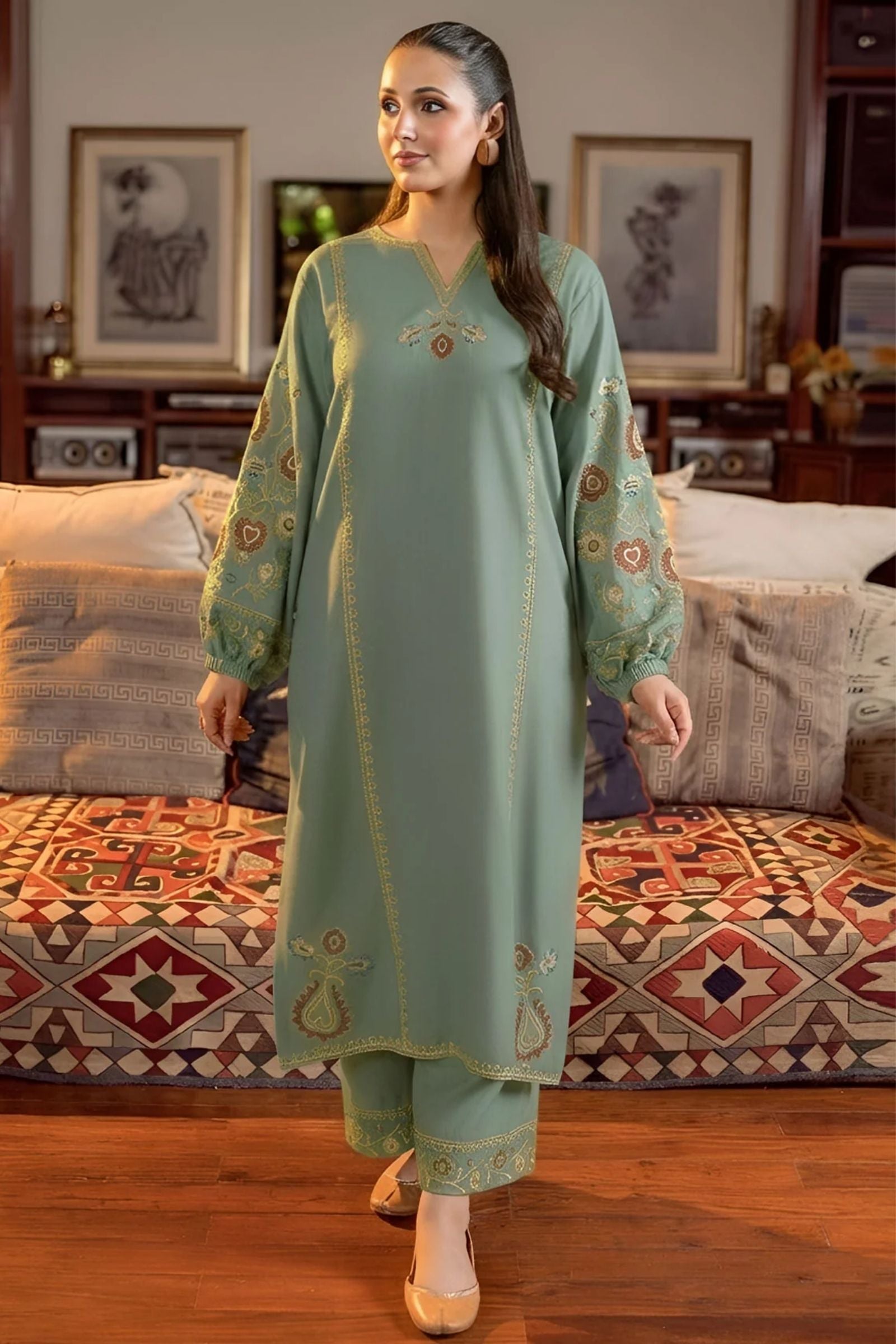 URGE - 2PC LAWN EMB SHIRT WITH EMB TROUSER - D 38