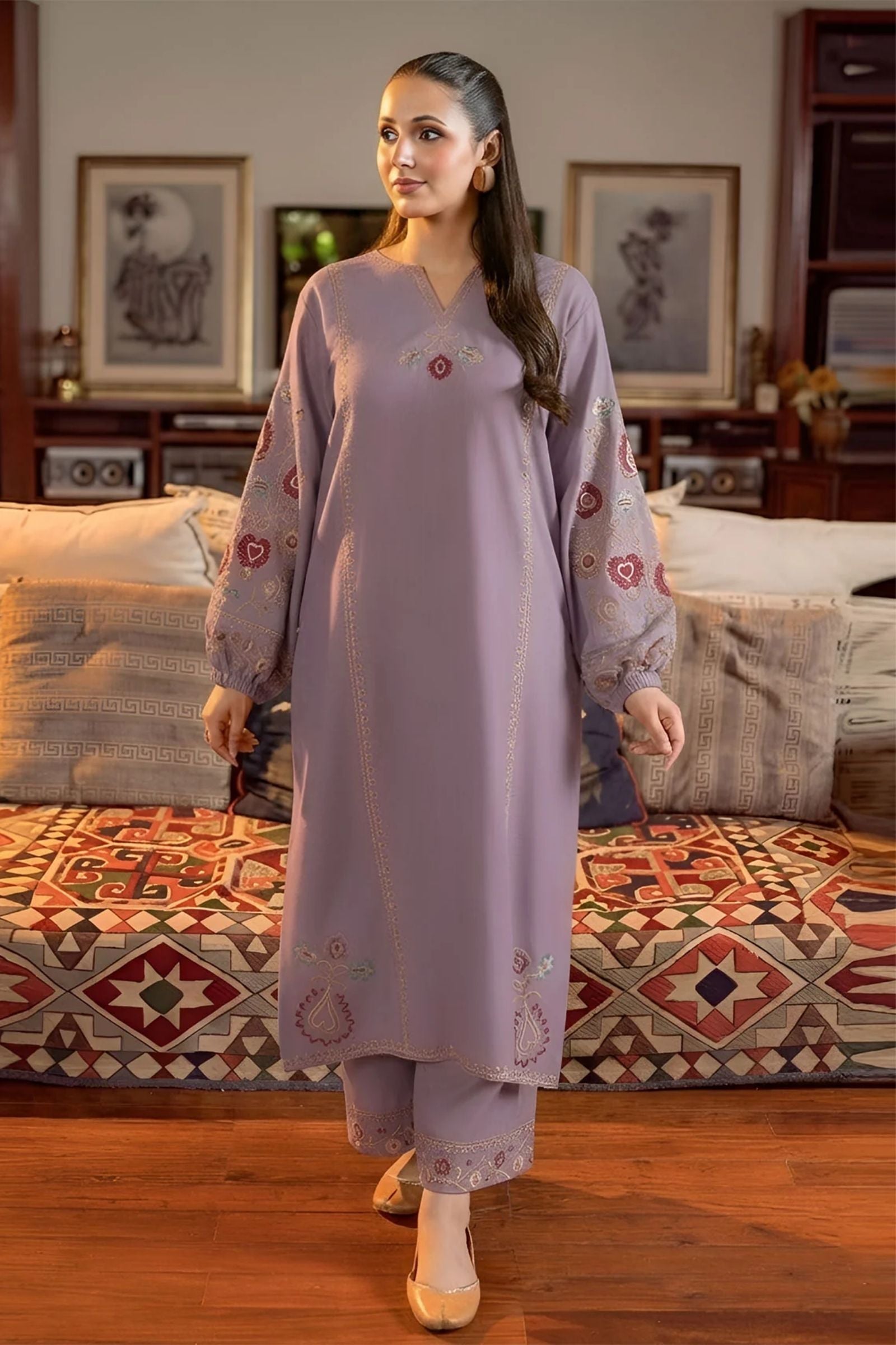 URGE - 2PC LAWN EMB SHIRT WITH EMB TROUSER - D 40