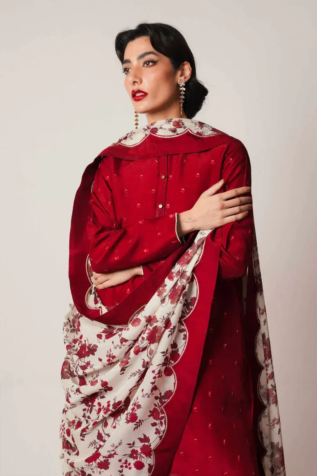 ZARA SHAHJAHAN- 3PC LAWN EMB SHIRT WITH MONARK PRINTED DUPATTA AND DYED TROUSER - EL148