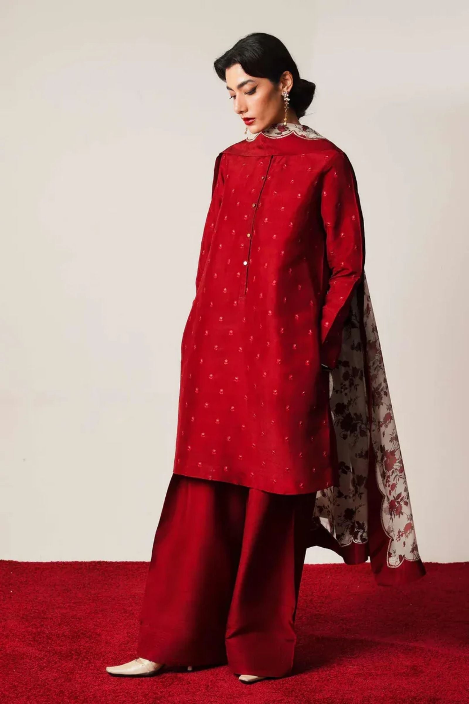 ZARA SHAHJAHAN- 3PC LAWN EMB SHIRT WITH MONARK PRINTED DUPATTA AND DYED TROUSER - EL148