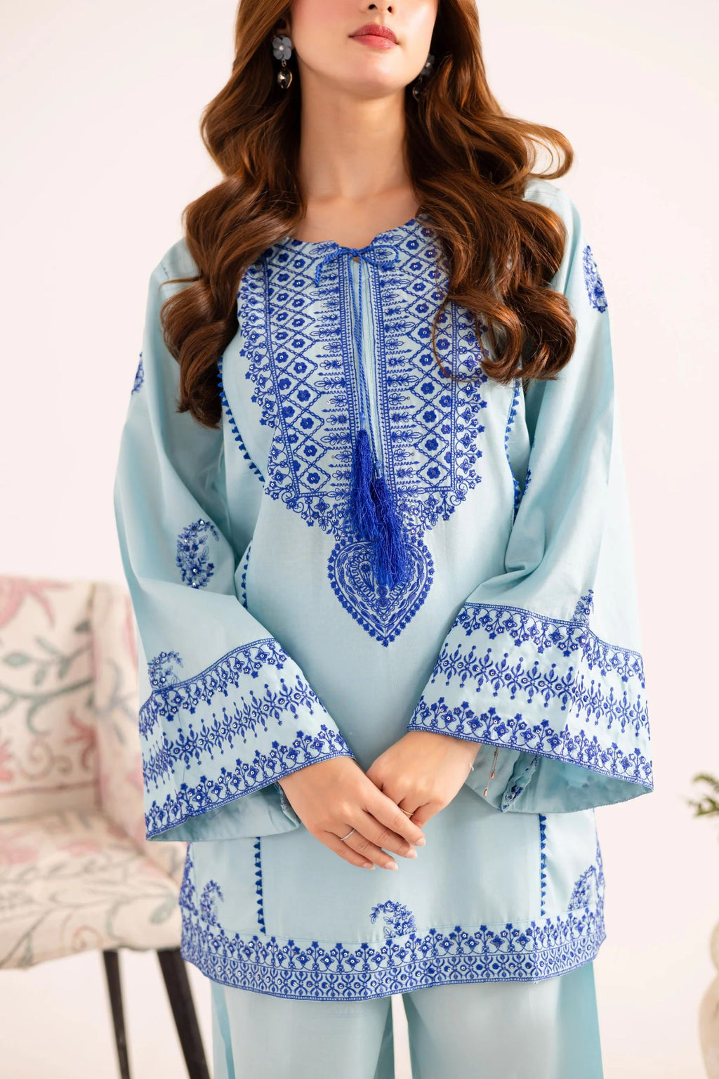 SILAY PRET- 2PC UNSTITCH LAWN EMB SHIRT WITH LAWN DYED TROUSER - DR 5805