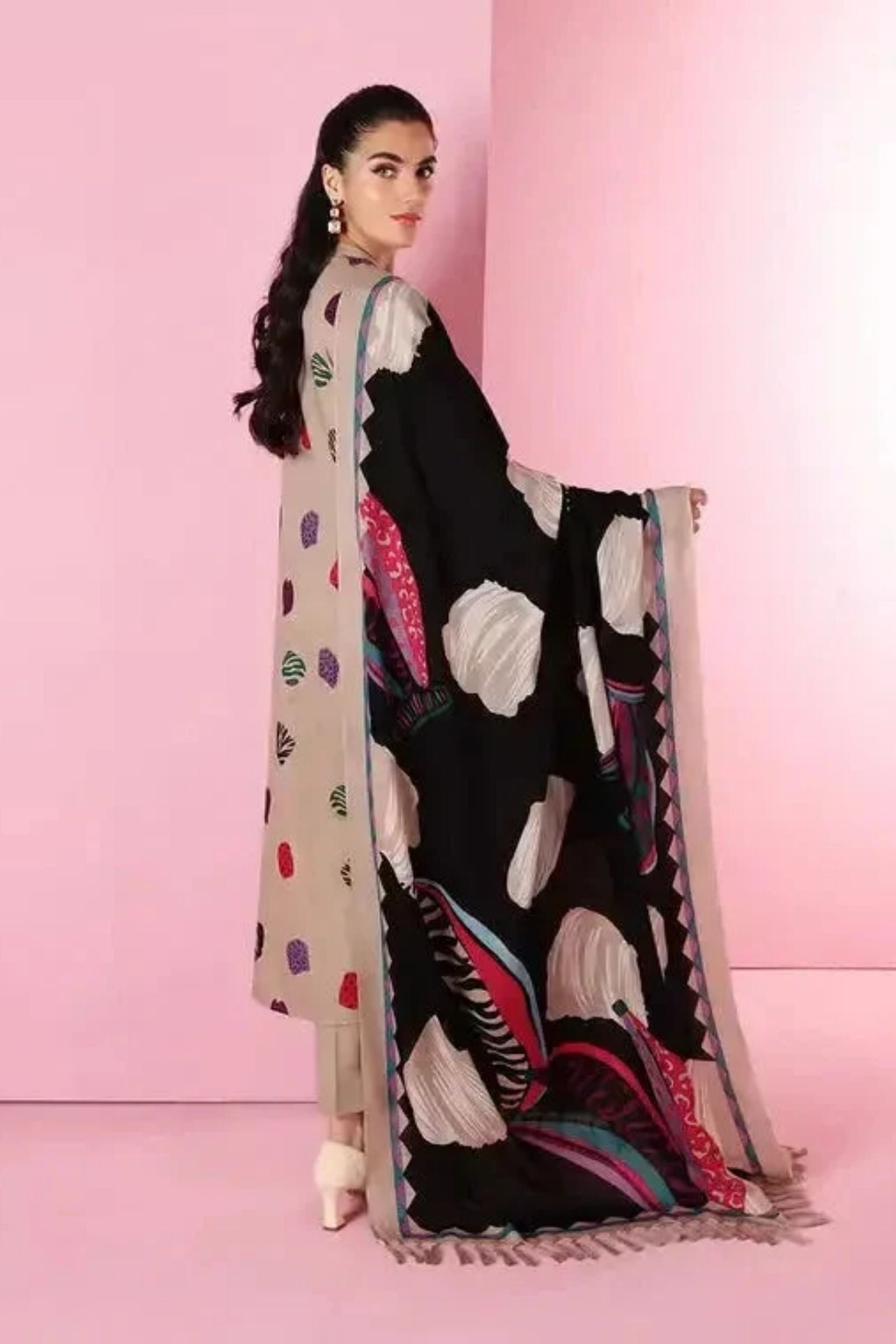 NISHAT- 3PC LAWN EMB SHIRT WITH MONARK PRINTED DUPATTA AND DYED TROUSER - EL149