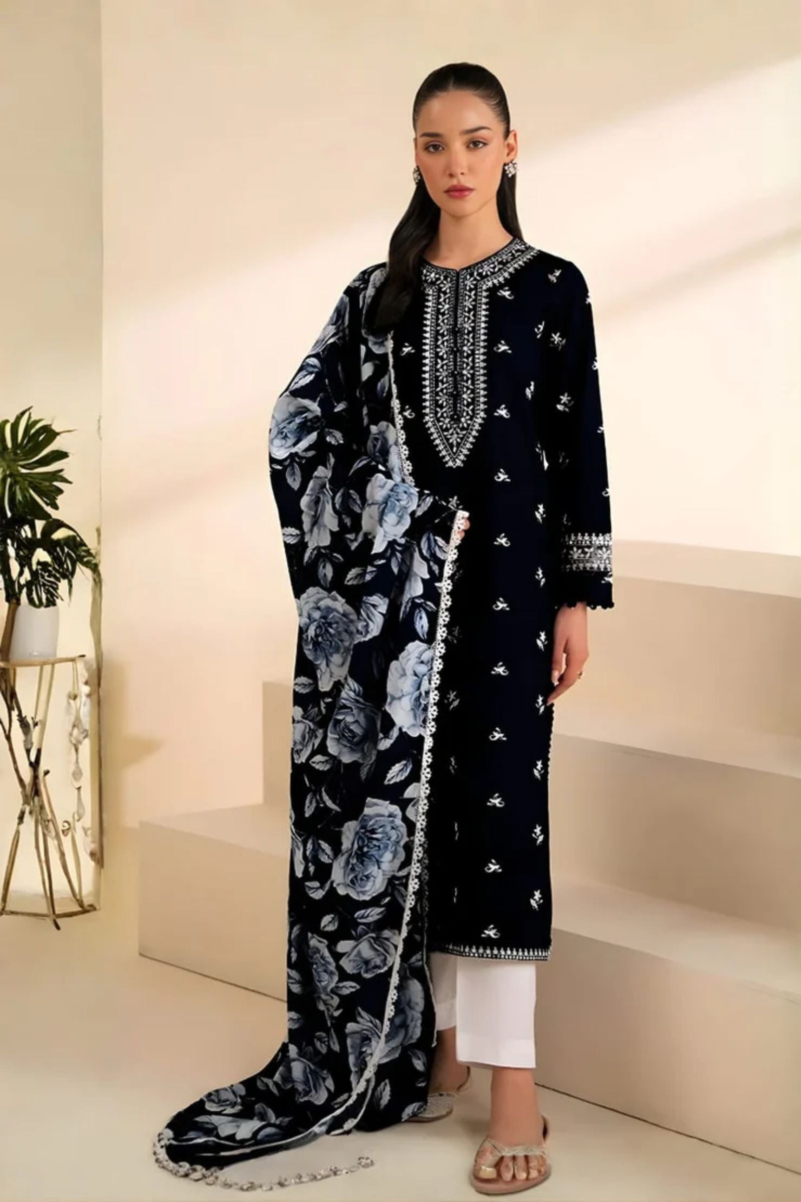 CROSS STITCH- 3PC LAWN EMBROIDERED SHIRT WITH LAWN DIGITAL PRINTED DUPATTA AND DYED TROUSER - EL108