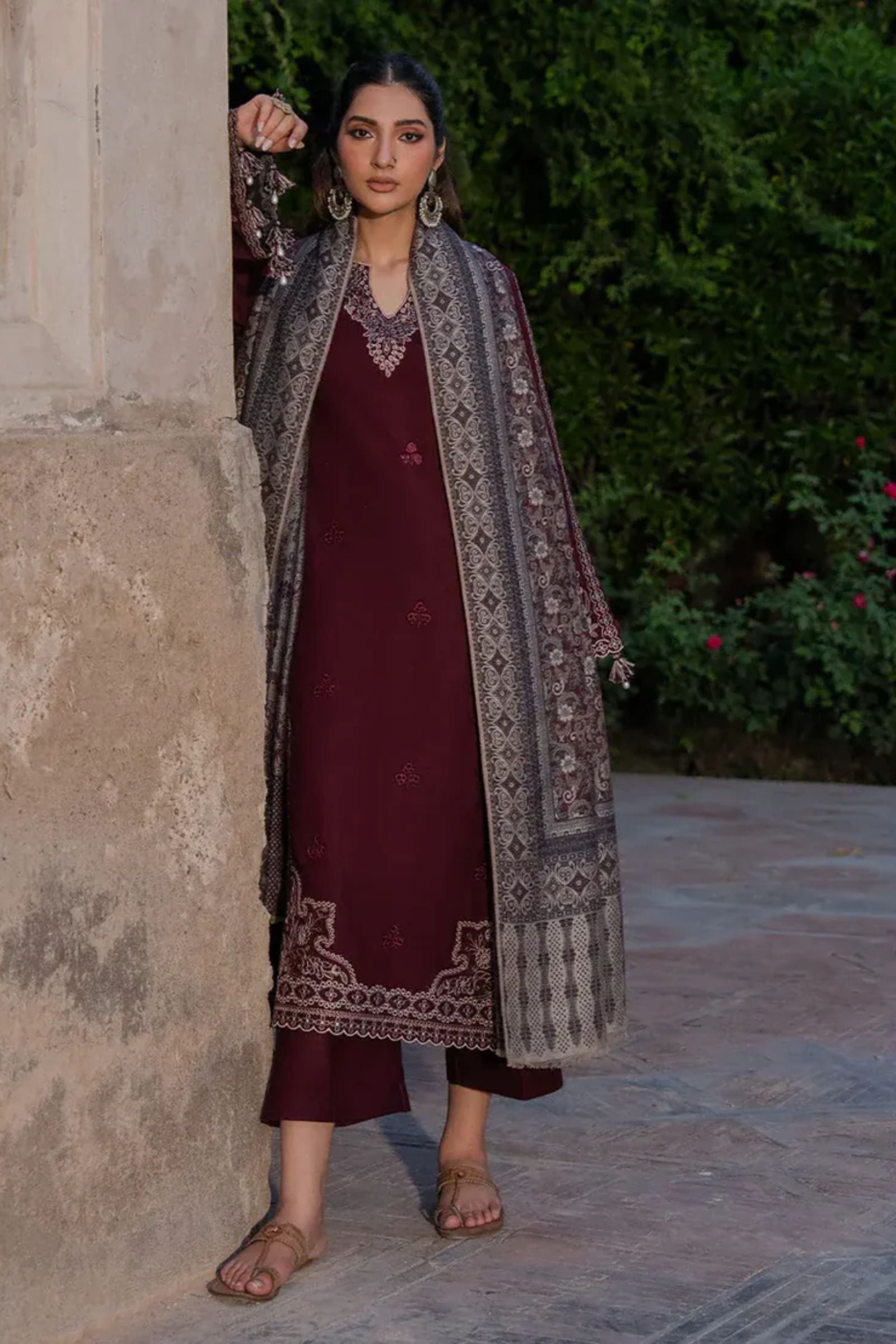 IZEL - 3PC LAWN EMB SHIRT WITH MONARK PRINTED DUPATTA AND DYED TROUSER - EL333