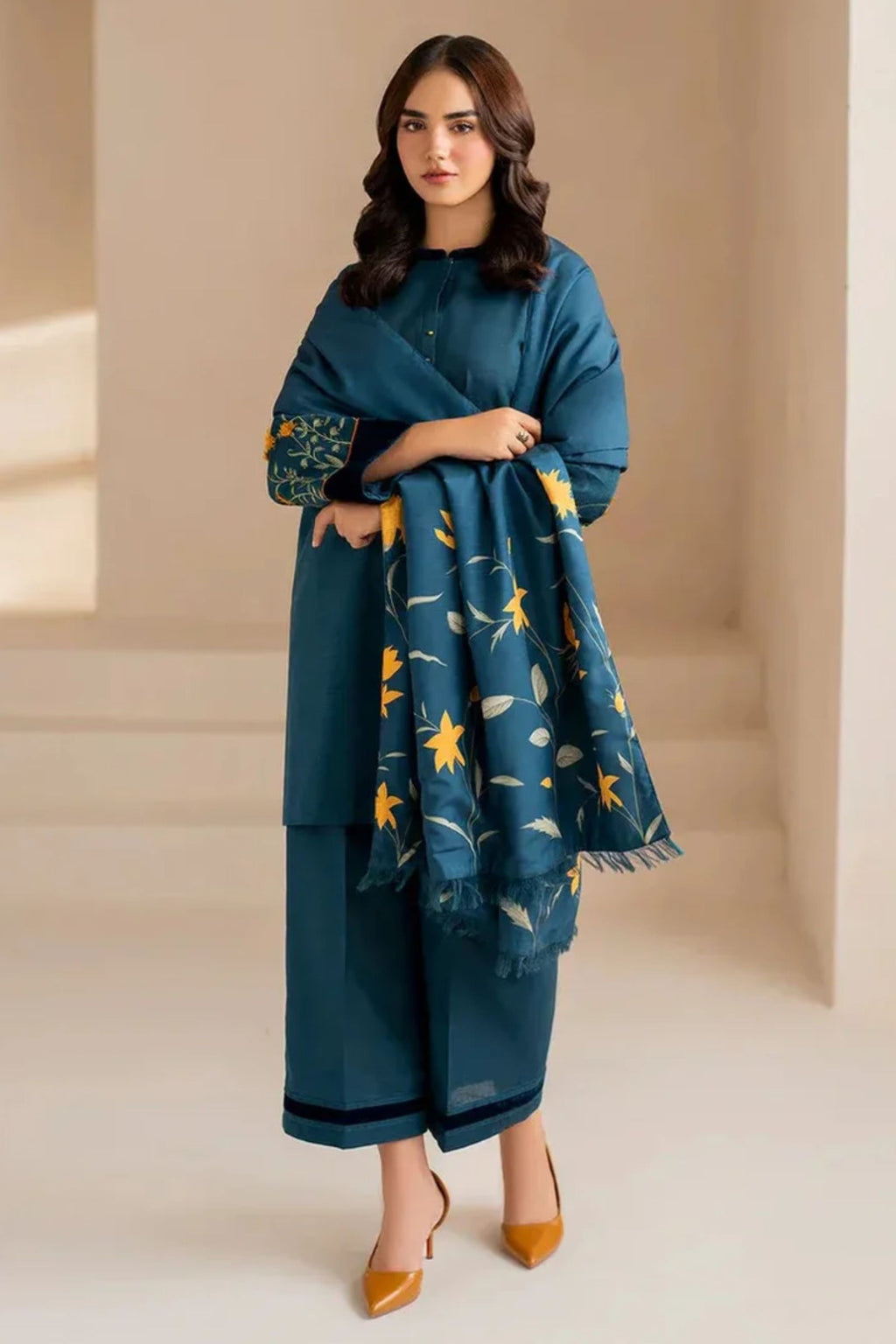 BAROQUE- 3PC LAWN EMBROIDERED SHIRT WITH LAWN DIGITAL PRINTED DUPATTA AND DYED TROUSER - EL110