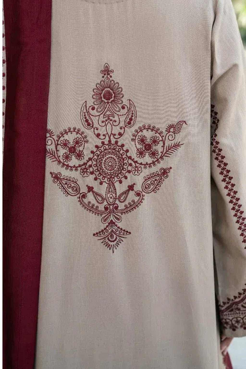 BAREEZE - 3PC LAWN EMB SHIRT WITH MONARK PRINTED DUPATTA AND DYED TROUSER - EL228