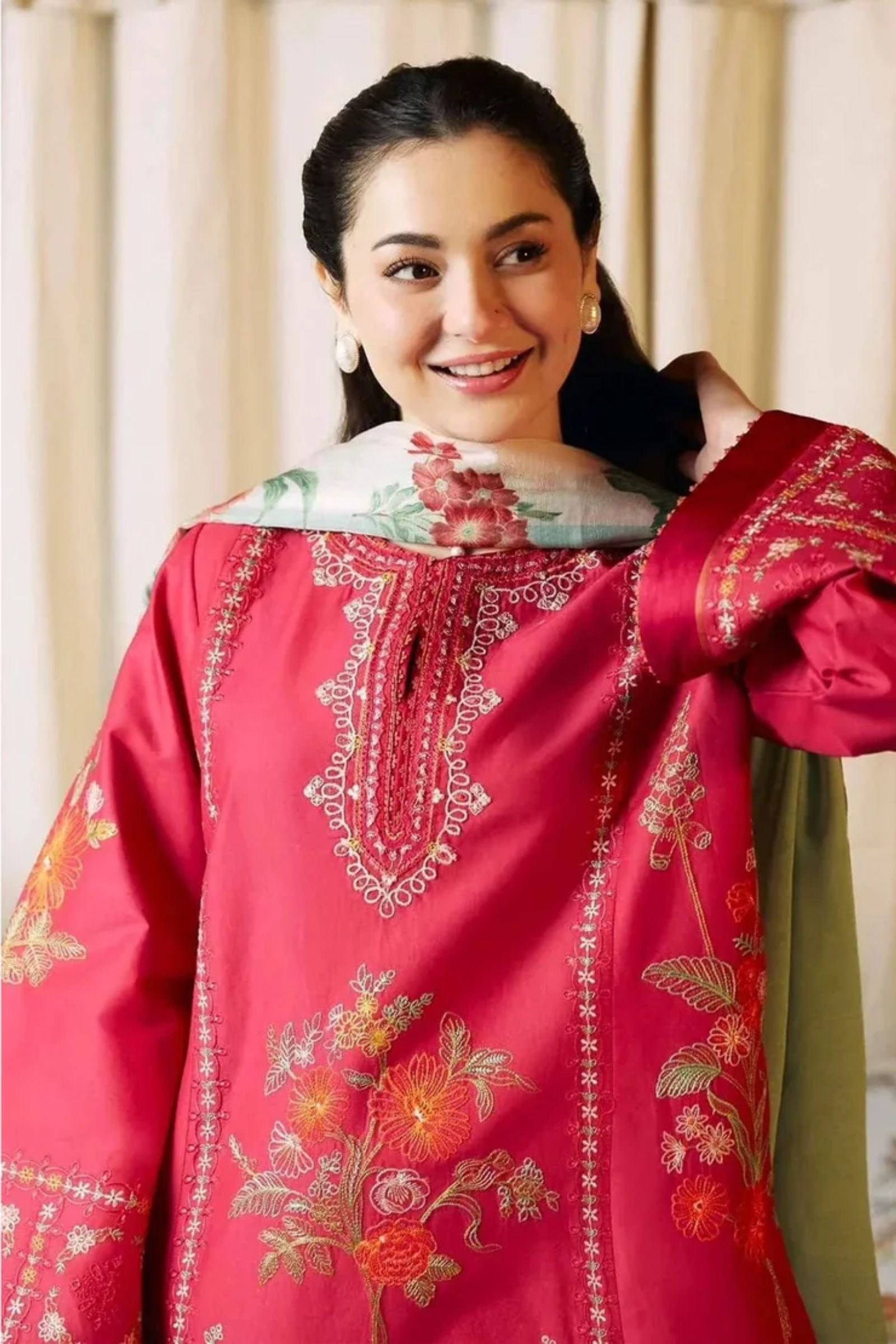 COCO - 3PC LAWN EMB SHIRT WITH MONARK PRINTED DUPATTA AND DYED TROUSER - EL1012
