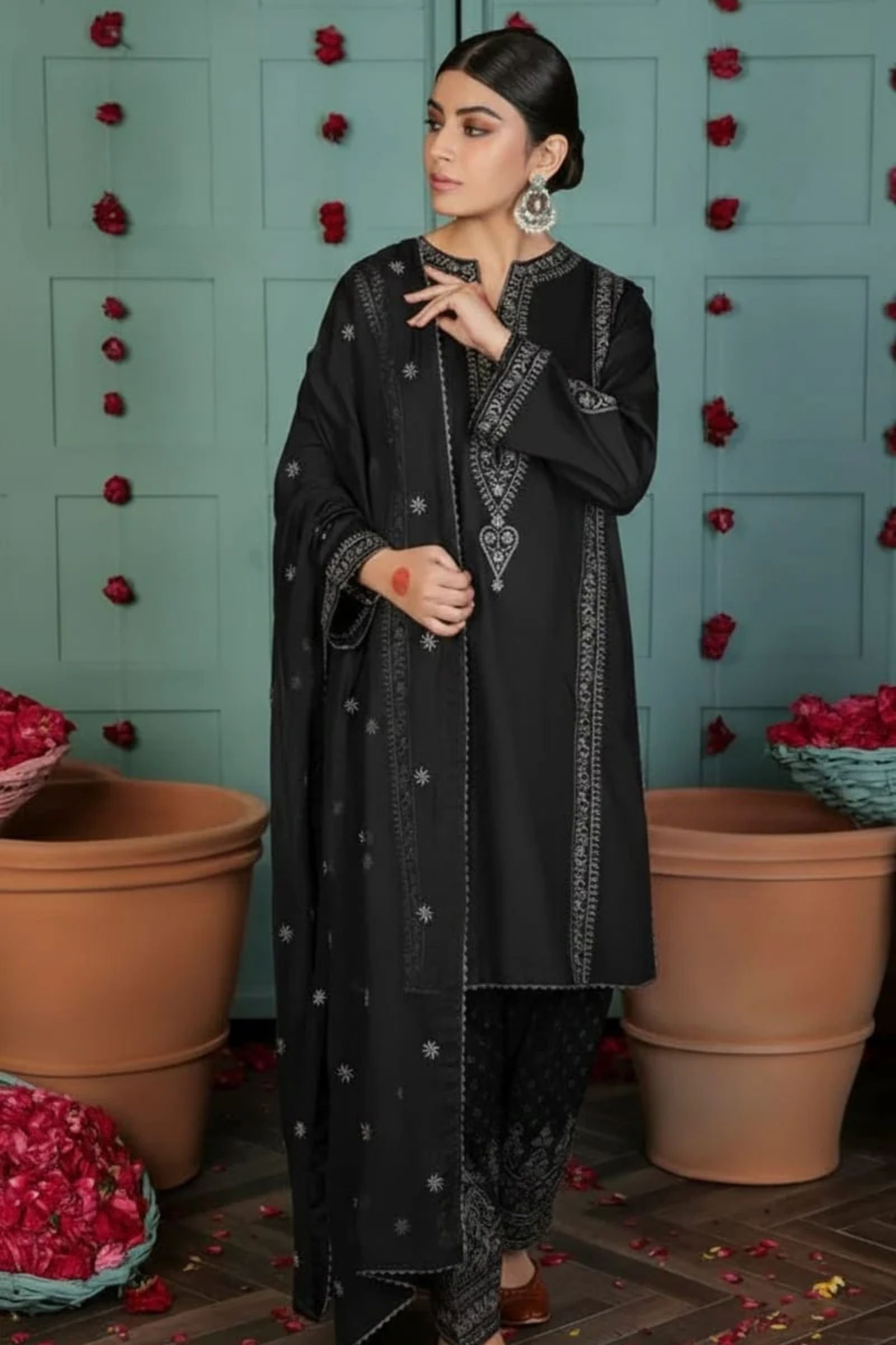 COCO - 3PC LAWN EMB SHIRT WITH MONARK EMB DUPATTA AND DYED TROUSER - EL169