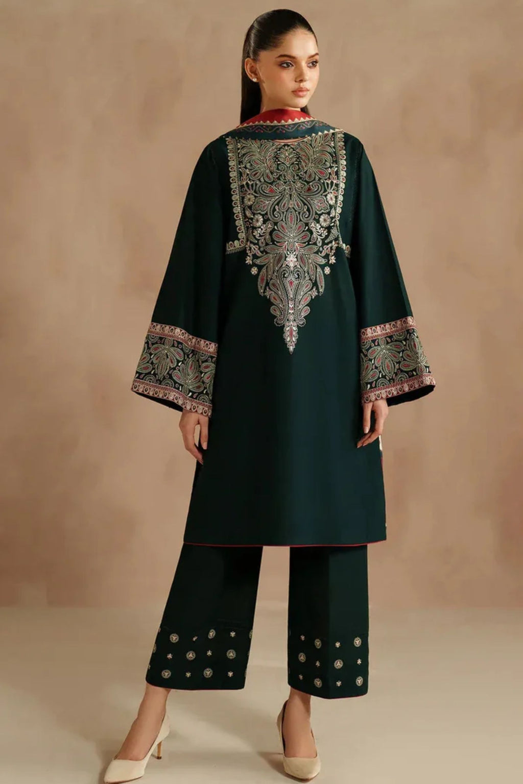 JAZMIN - 3PC LAWN EMB SHIRT WITH MONARK PRINTED DUPATTA AND DYED TROUSER - EL336