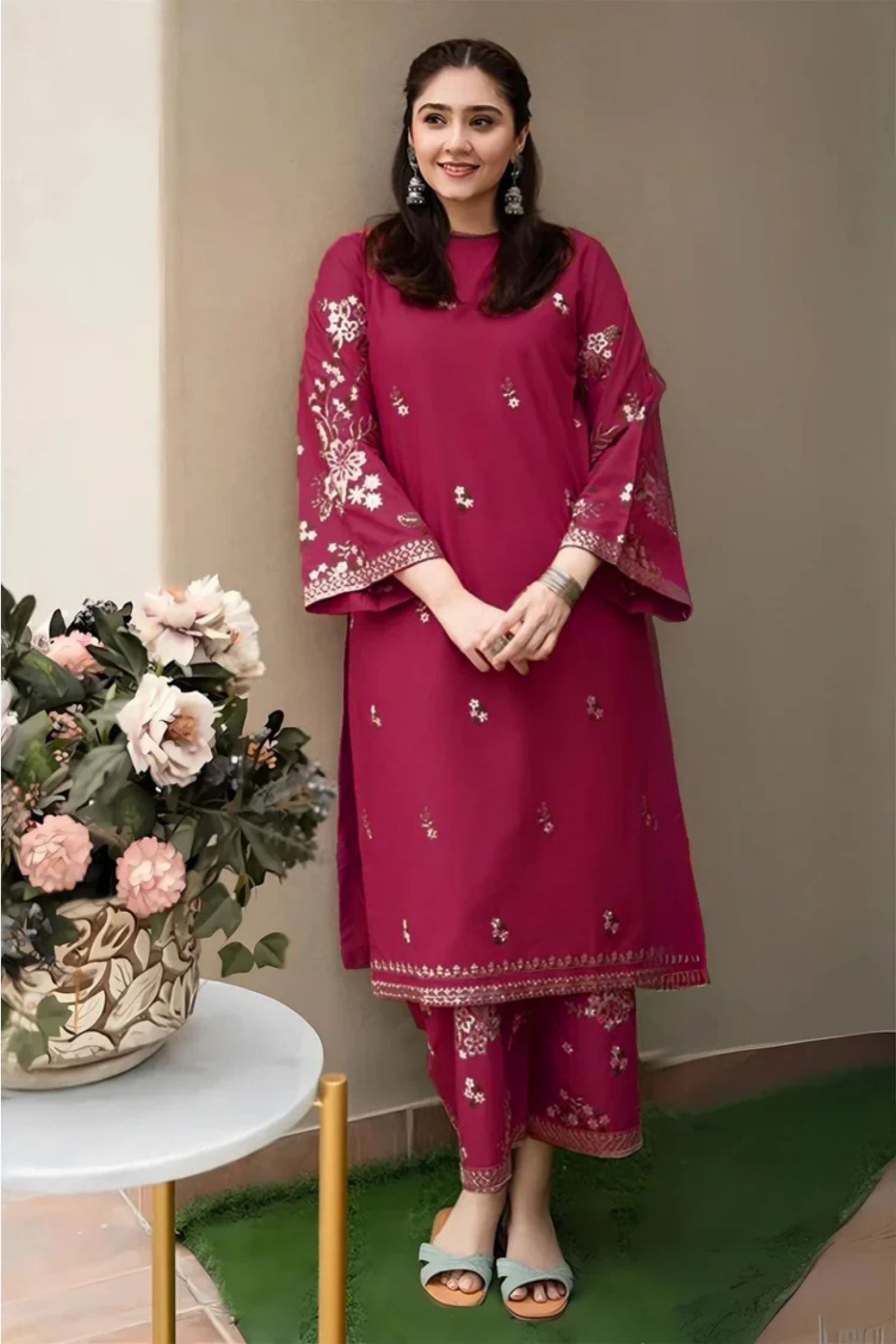 URGE - 2PC LAWN EMB SHIRT WITH LAWN EMB TROUSER - D 224