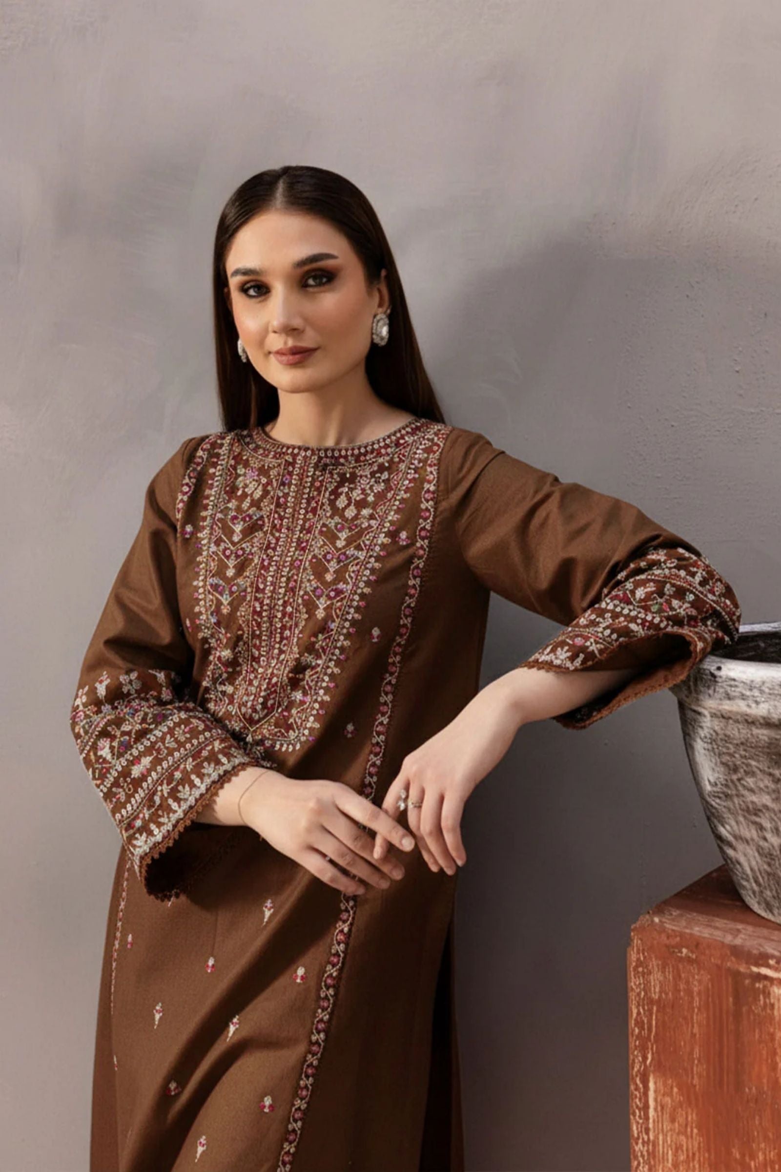 URGE - 2PC LAWN EMB SHIRT WITH LAWN EMB TROUSER - D 28