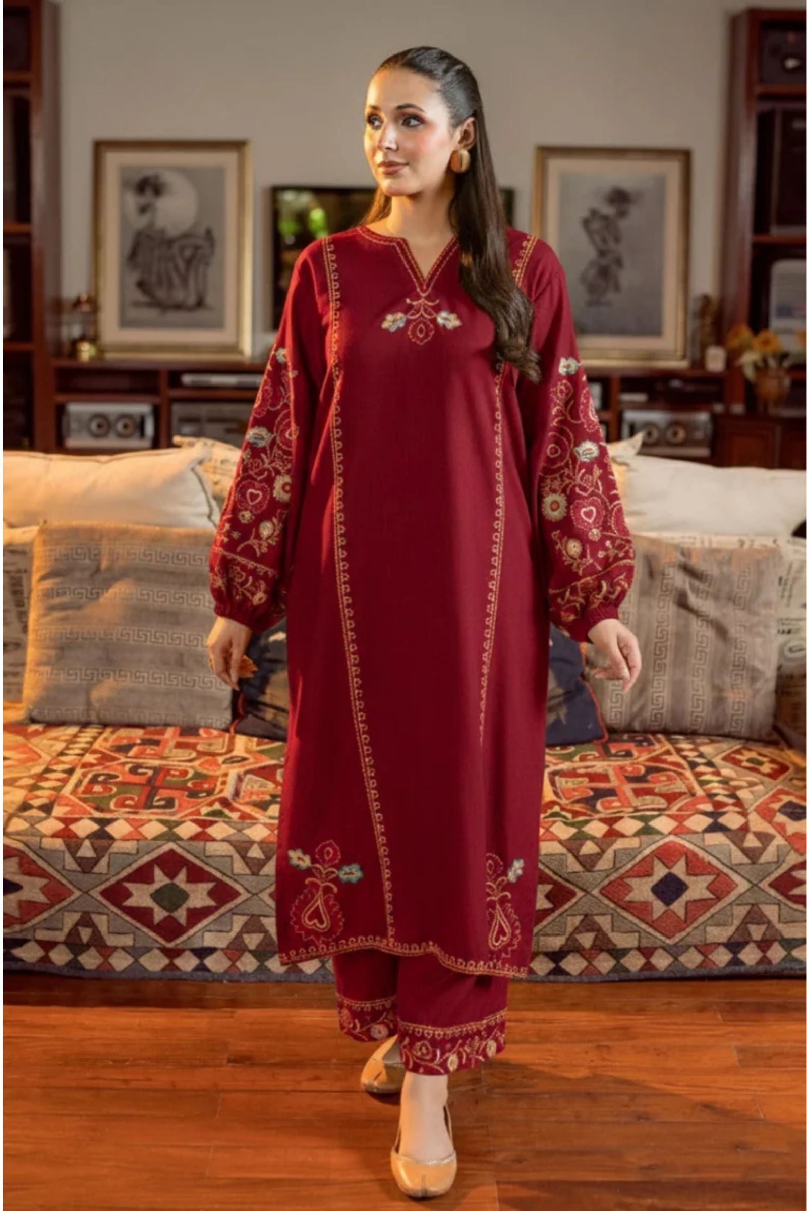 URGE - 2PC LAWN EMB SHIRT WITH LAWN EMB TROUSER - D 29