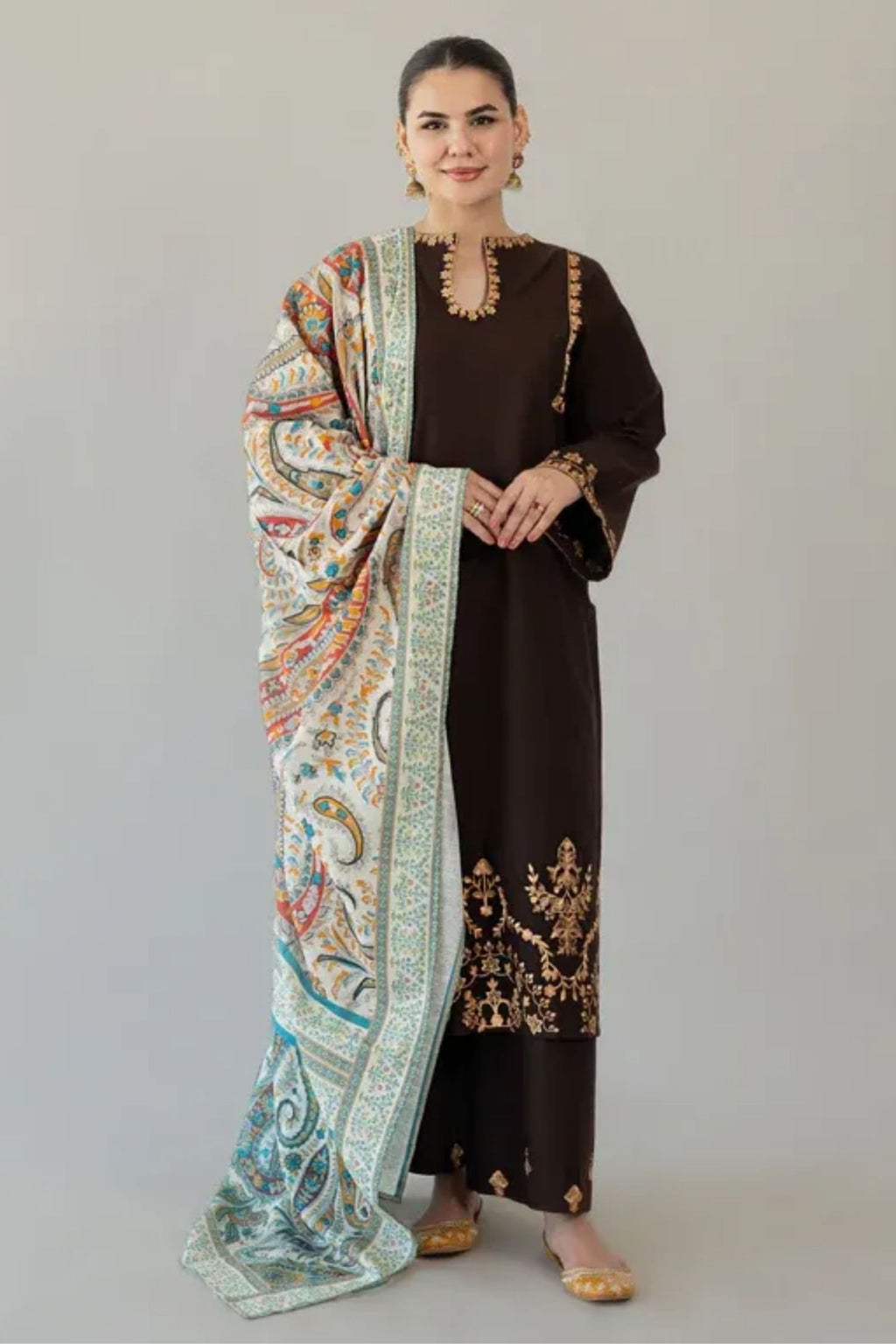 URGE - 3PC LAWN EMB SHIRT WITH MONARK PRINTED DUPATTA AND DYED TROUSER - EL329