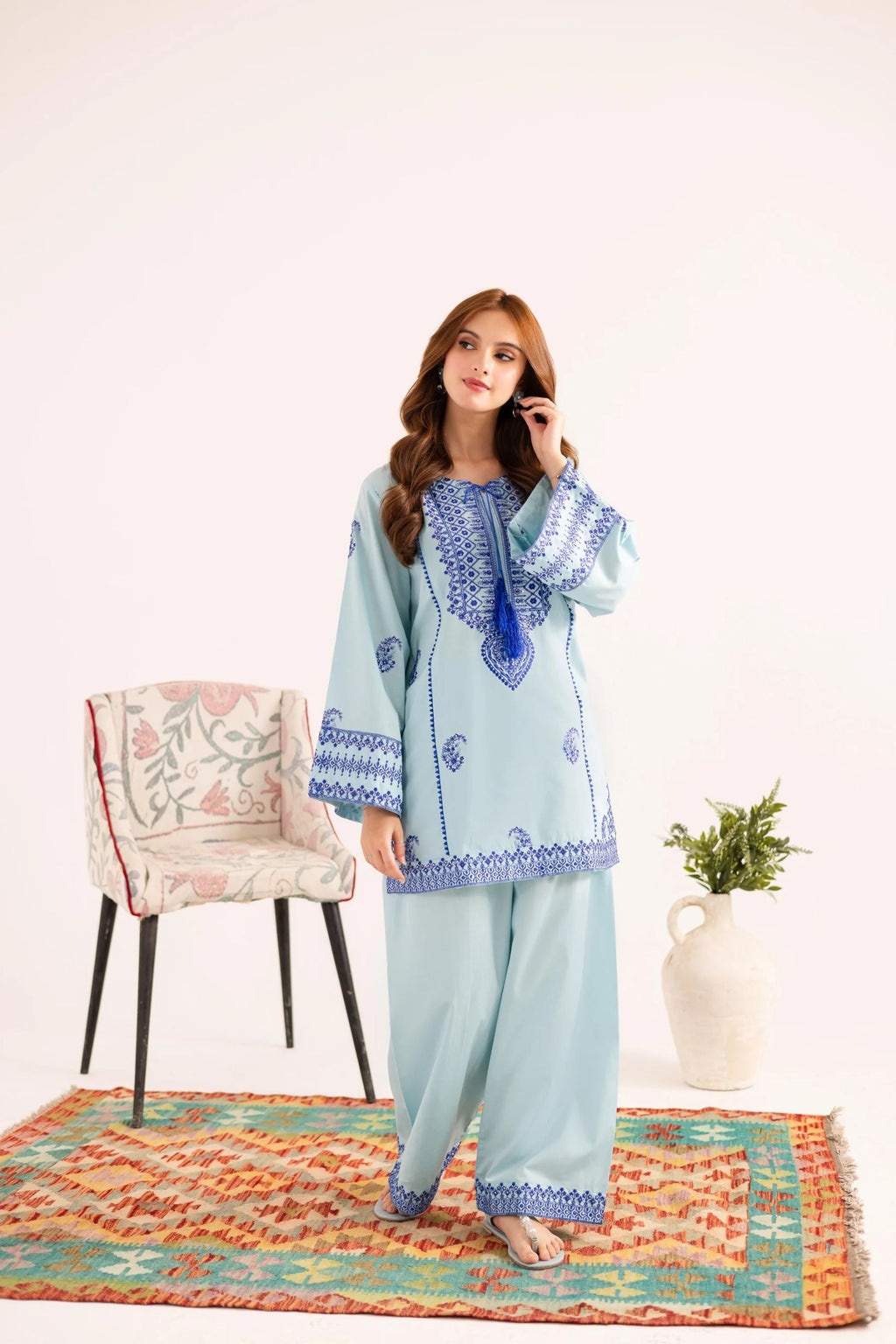 SILAY PRET- 2PC UNSTITCH LAWN EMB SHIRT WITH LAWN DYED TROUSER - DR 5805