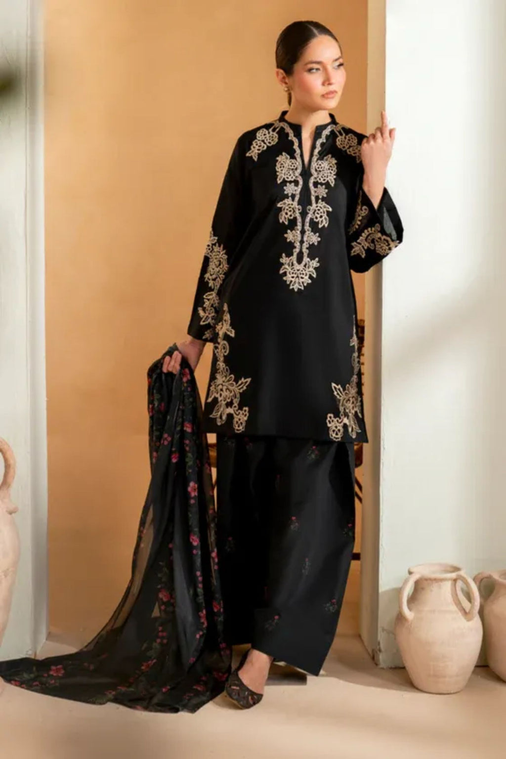 IZNIK - 3PC LAWN EMB SHIRT WITH MONARK PRINTED DUPATTA AND DYED TROUSER - EL1016