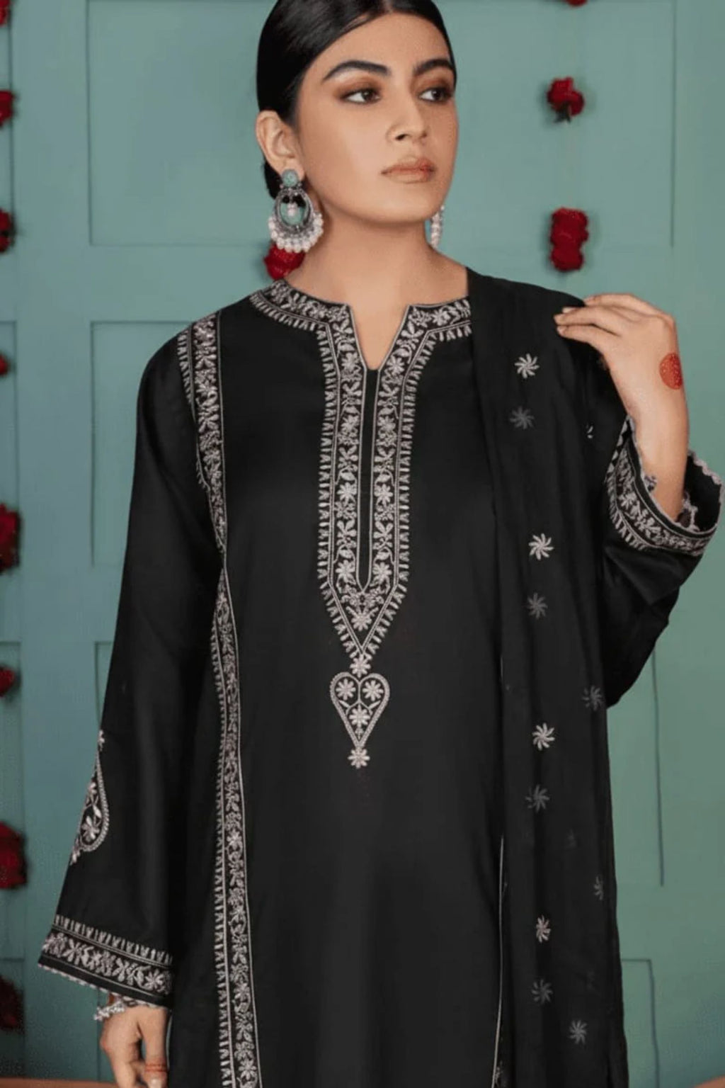 COCO - 3PC LAWN EMB SHIRT WITH MONARK EMB DUPATTA AND DYED TROUSER - EL169