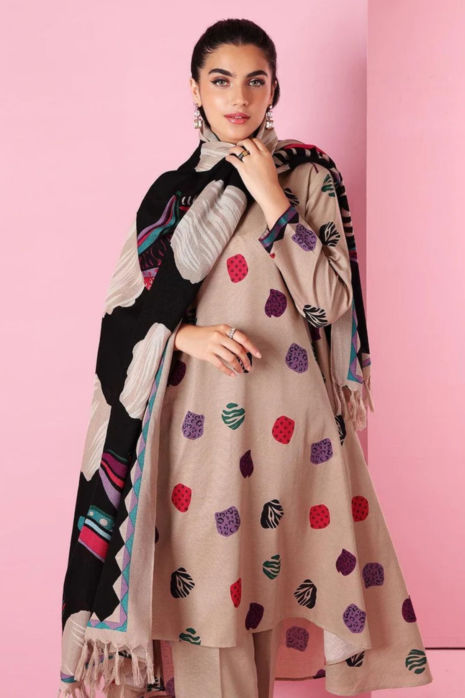 NISHAT- 3PC LAWN EMB SHIRT WITH MONARK PRINTED DUPATTA AND DYED TROUSER - EL149