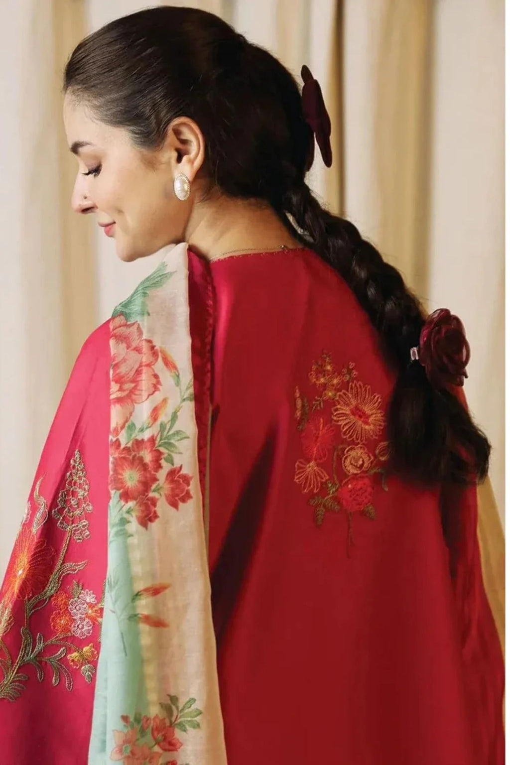 COCO - 3PC LAWN EMB SHIRT WITH MONARK PRINTED DUPATTA AND DYED TROUSER - EL1012