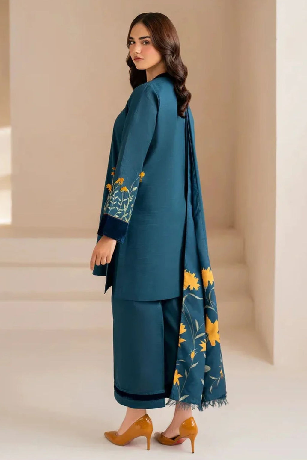BAROQUE- 3PC LAWN EMBROIDERED SHIRT WITH LAWN DIGITAL PRINTED DUPATTA AND DYED TROUSER - EL110