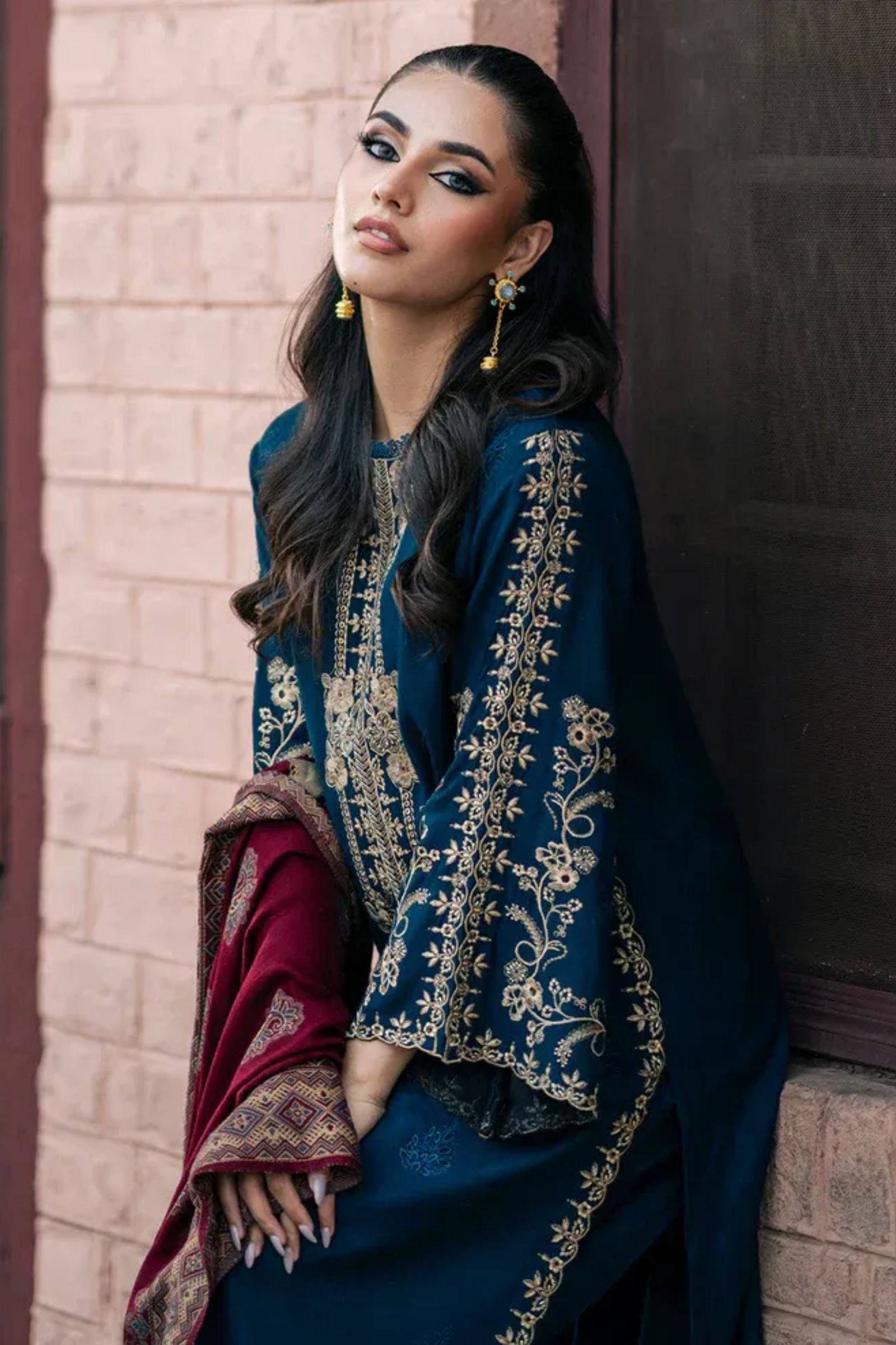 JAZMIN - 3PC LAWN EMBROIDERED SHIRT WITH MONARK PRINTED DUPATTA AND DYED TROUSER - EL320