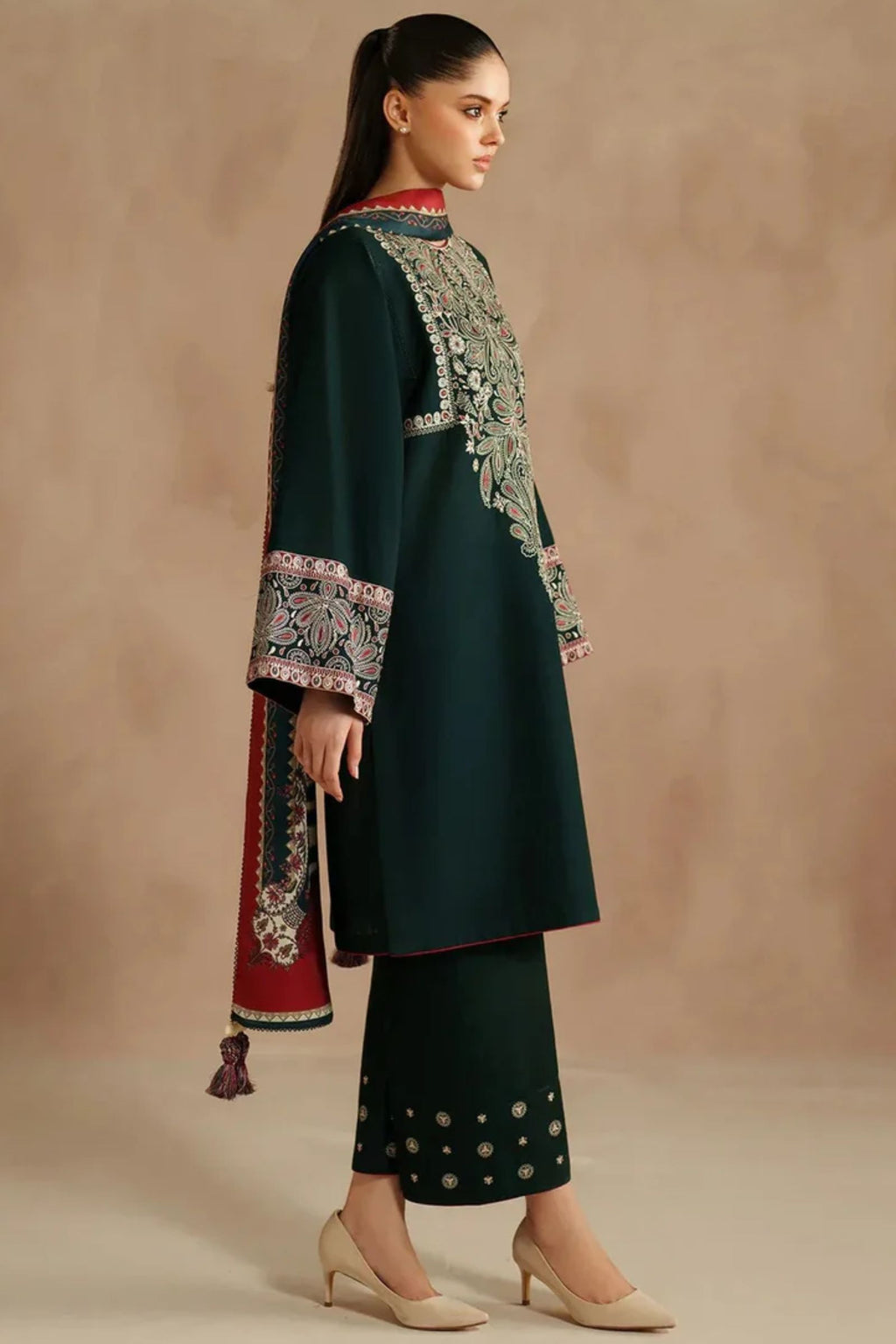 JAZMIN - 3PC LAWN EMB SHIRT WITH MONARK PRINTED DUPATTA AND DYED TROUSER - EL336
