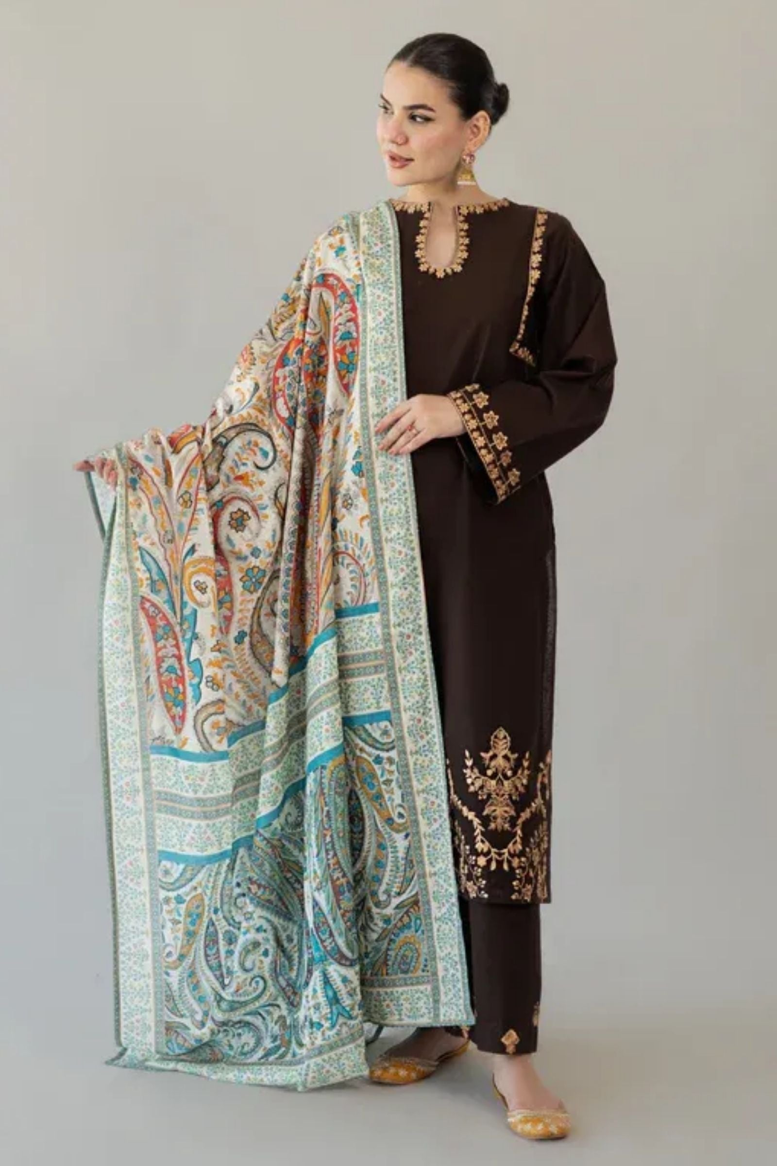 URGE - 3PC LAWN EMB SHIRT WITH MONARK PRINTED DUPATTA AND DYED TROUSER - EL329