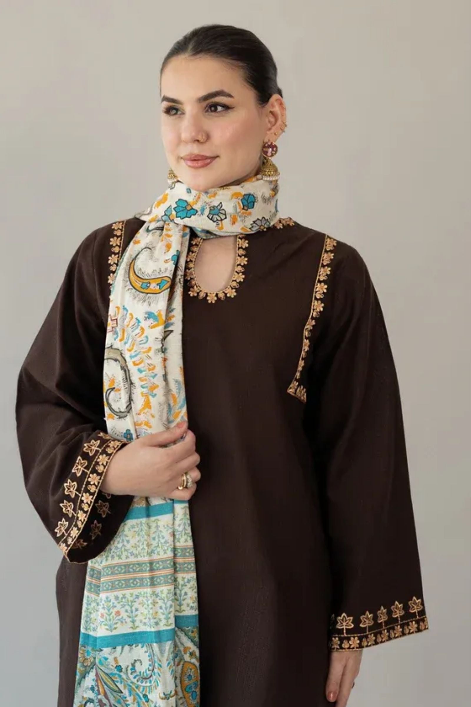 URGE - 3PC LAWN EMB SHIRT WITH MONARK PRINTED DUPATTA AND DYED TROUSER - EL329