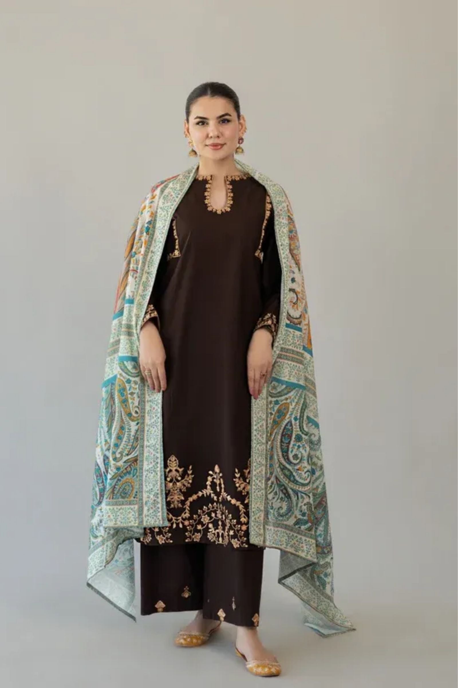 URGE - 3PC LAWN EMB SHIRT WITH MONARK PRINTED DUPATTA AND DYED TROUSER - EL329