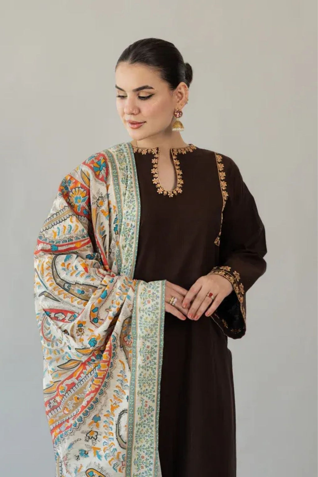 URGE - 3PC LAWN EMB SHIRT WITH MONARK PRINTED DUPATTA AND DYED TROUSER - EL329