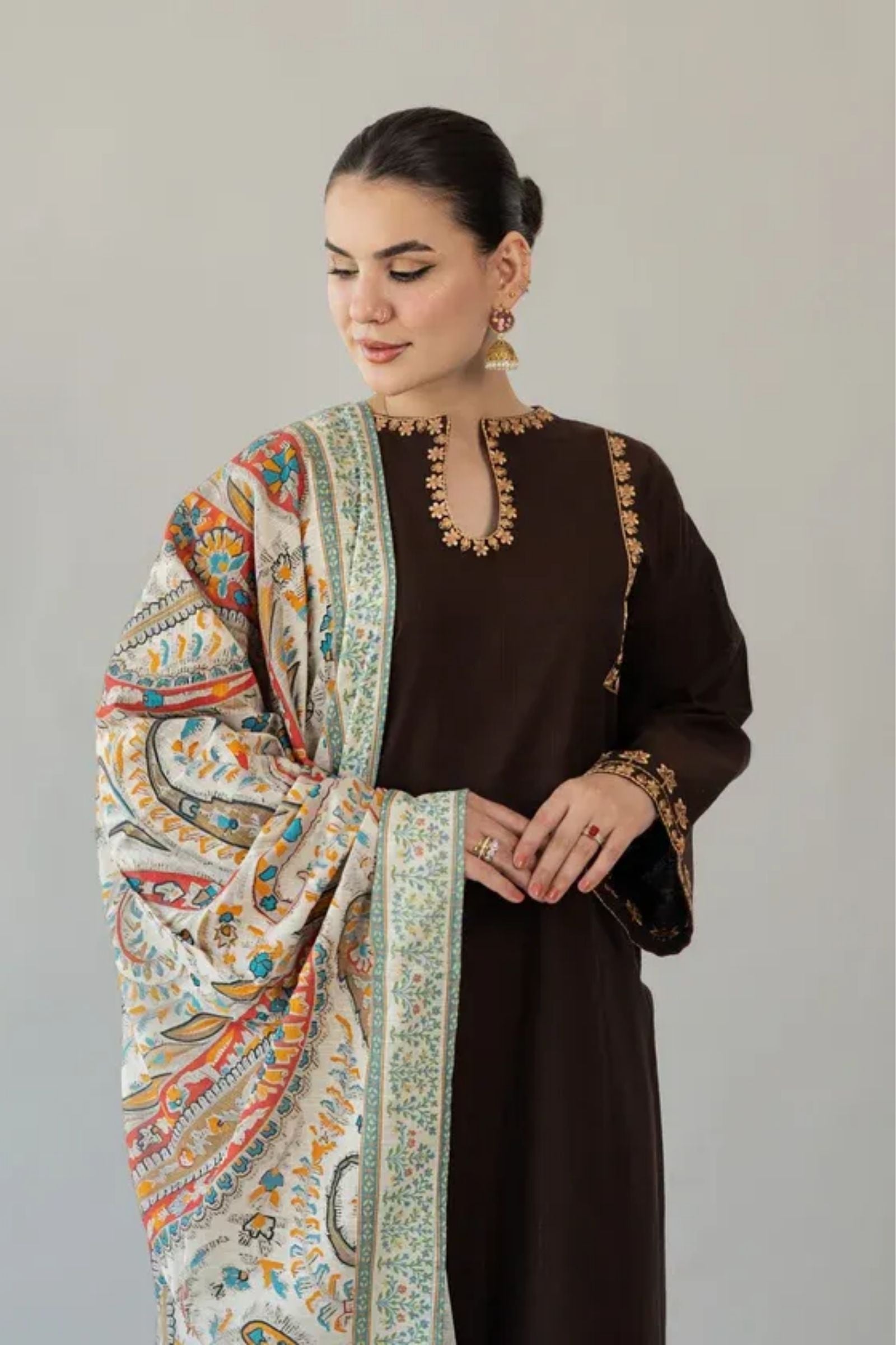 URGE - 3PC LAWN EMB SHIRT WITH MONARK PRINTED DUPATTA AND DYED TROUSER - EL329