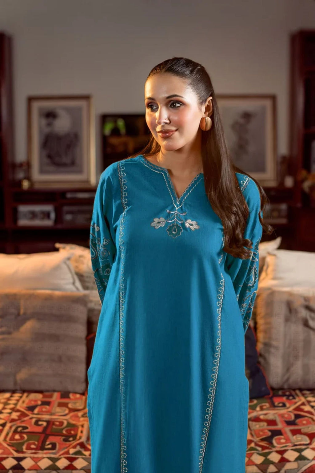 URGE - 2PC LAWN SEQUIN EMB SHIRT WITH LAWN EMB TROUSER - D 04