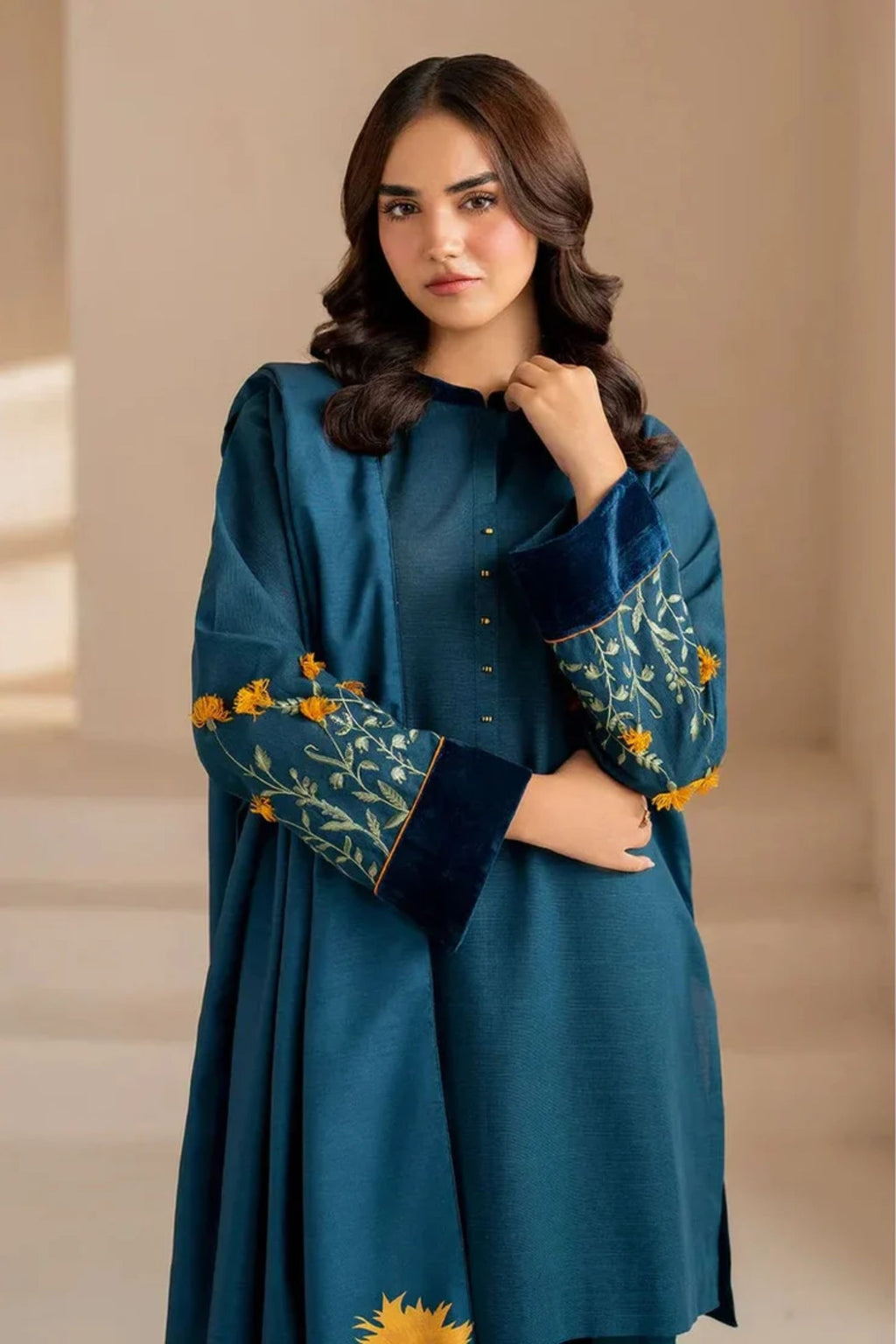 BAROQUE- 3PC LAWN EMBROIDERED SHIRT WITH LAWN DIGITAL PRINTED DUPATTA AND DYED TROUSER - EL110