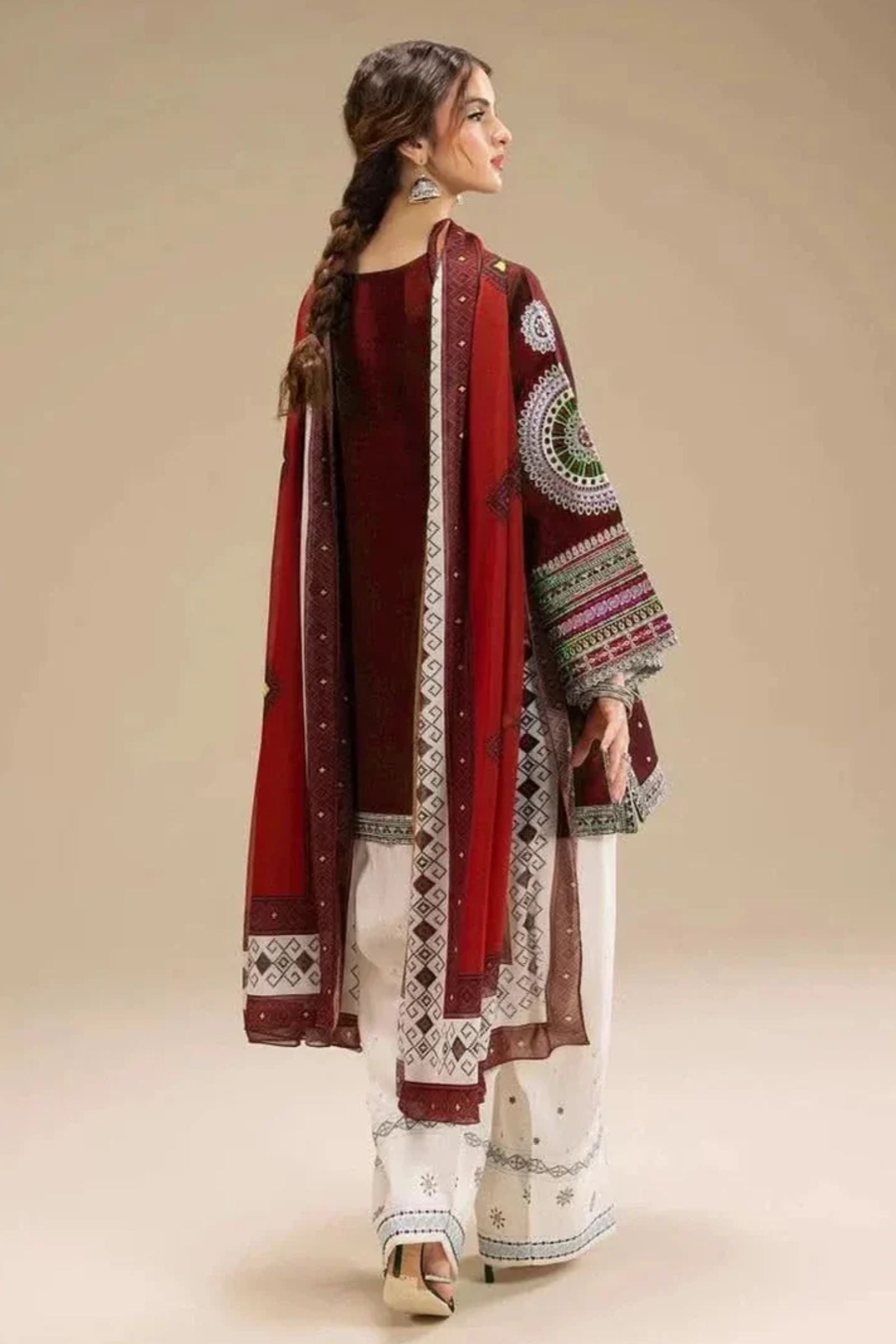 JAZMIN - 3PC LAWN EMB SHIRT WITH MONARK PRINTED DUPATTA AND DYED TROUSER - EL203
