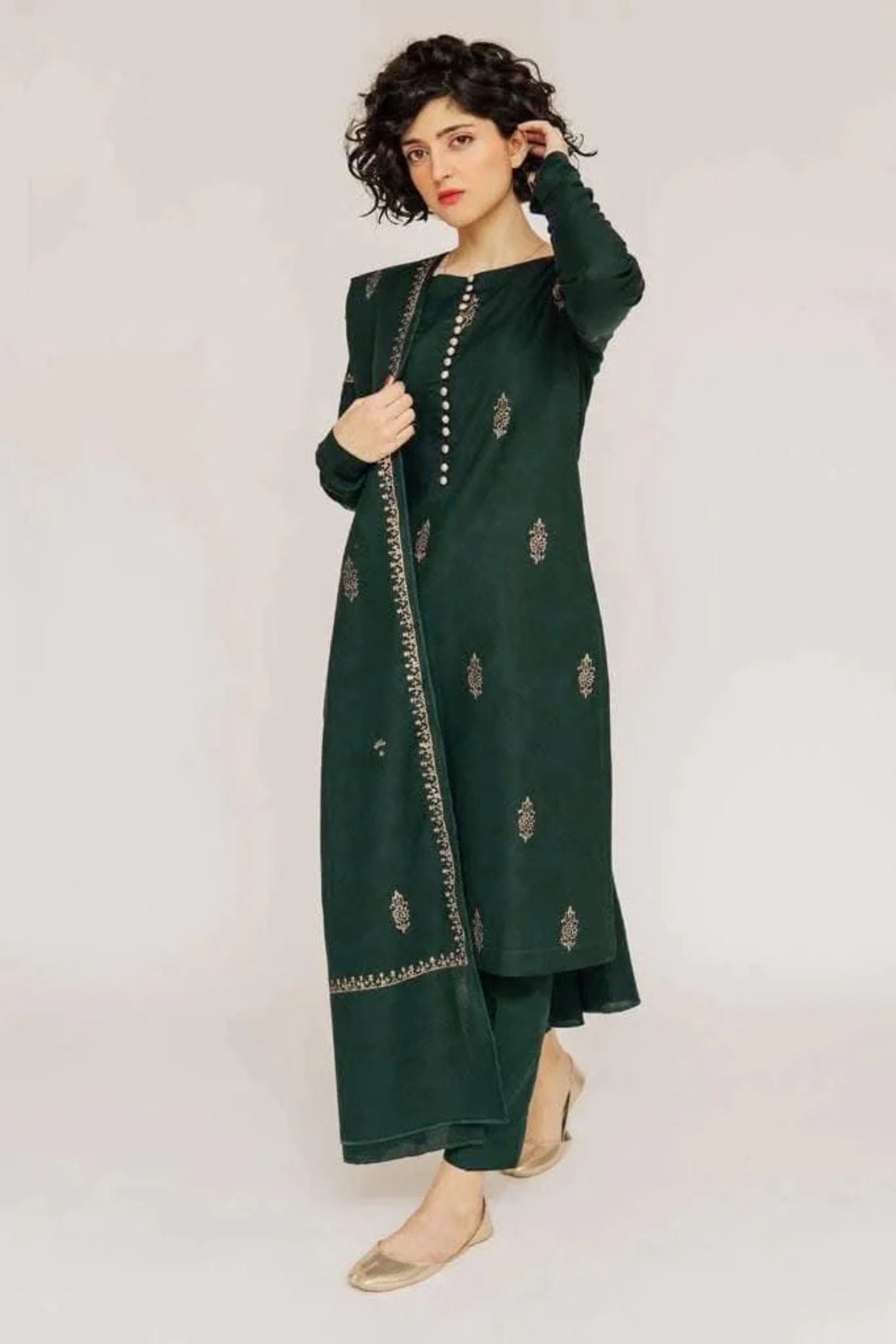 ASLING - 3PC LAWN EMB SHIRT WITH MONARK EMB DUPATTA AND DYED TROUSER - EL212