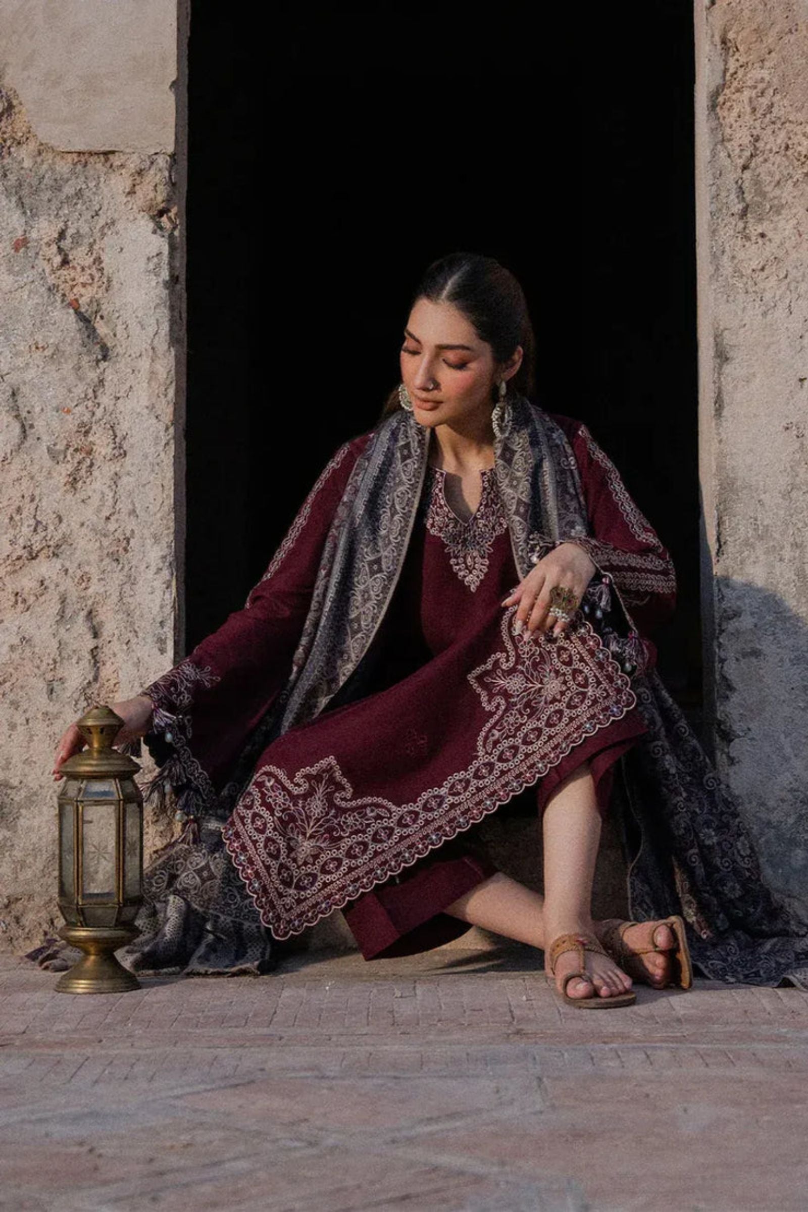 IZEL - 3PC LAWN EMB SHIRT WITH MONARK PRINTED DUPATTA AND DYED TROUSER - EL333