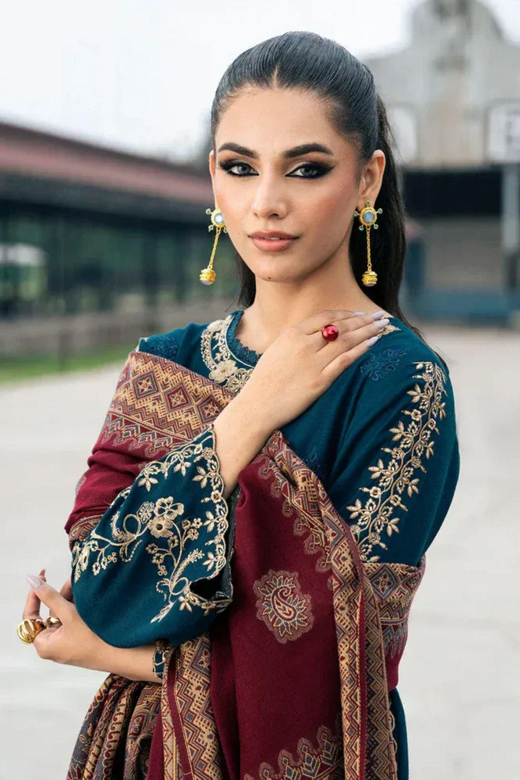 JAZMIN - 3PC LAWN EMBROIDERED SHIRT WITH MONARK PRINTED DUPATTA AND DYED TROUSER - EL320