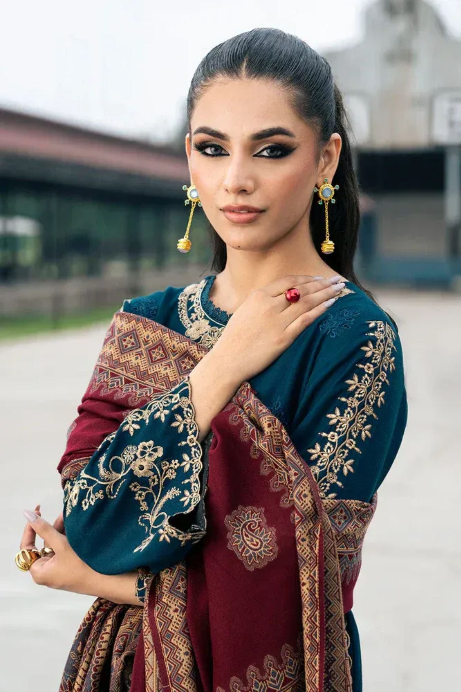 JAZMIN - 3PC LAWN EMBROIDERED SHIRT WITH MONARK PRINTED DUPATTA AND DYED TROUSER - EL320
