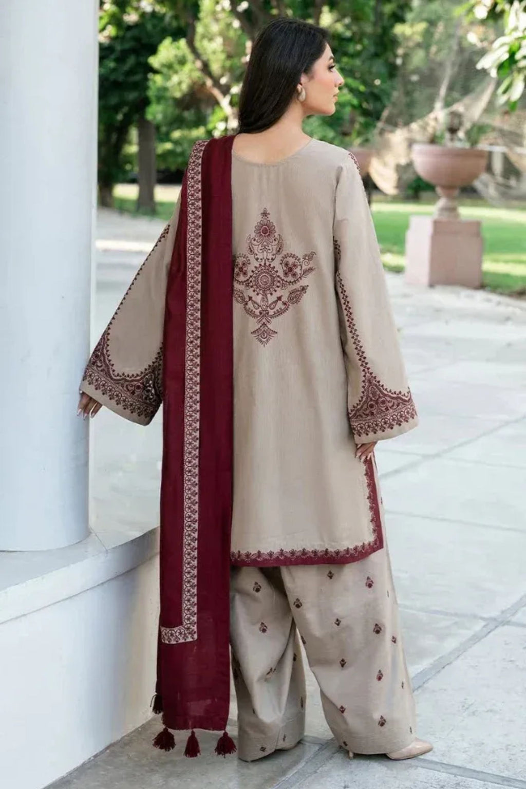 BAREEZE - 3PC LAWN EMB SHIRT WITH MONARK PRINTED DUPATTA AND DYED TROUSER - EL228