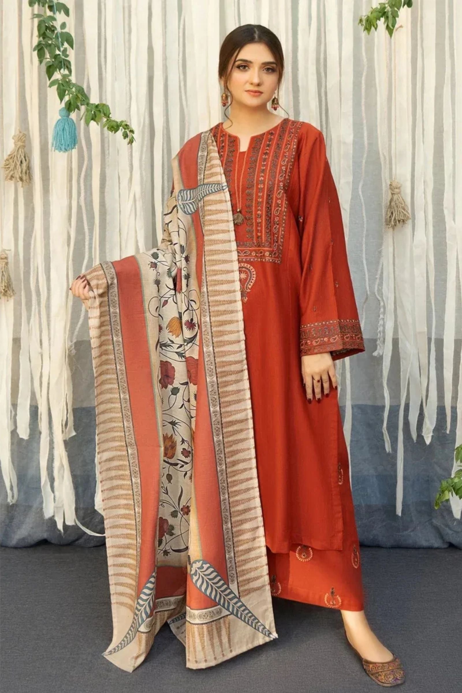 URGE - 3PC LAWN EMB SHIRT WITH MONARK PRINTED DUPATTA AND DYED TROUSER - EL158