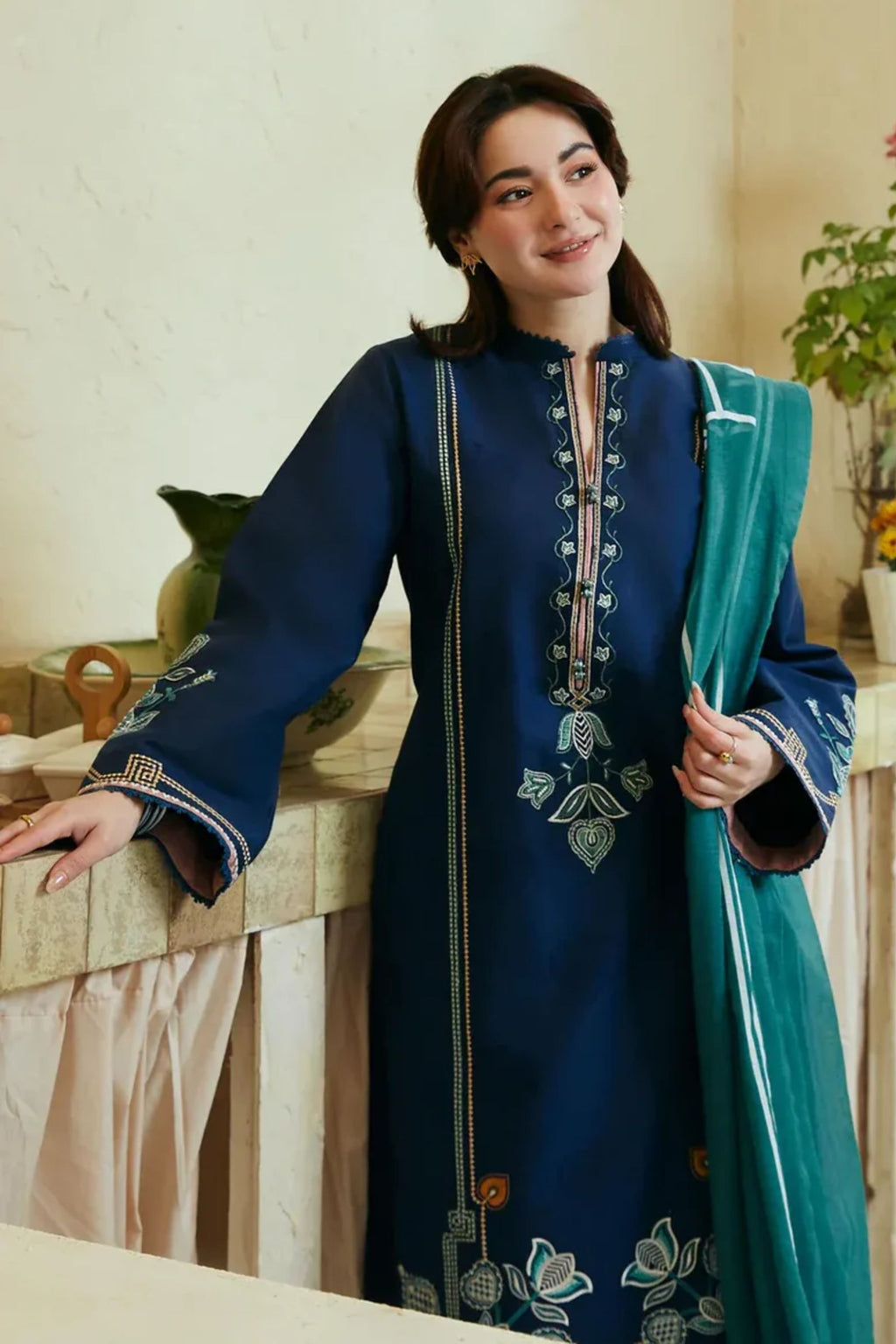 COCO- 3PC LAWN EMB SHIRT WITH MONARK PRINTED DUPATTA AND DYED TROUSER - EL189