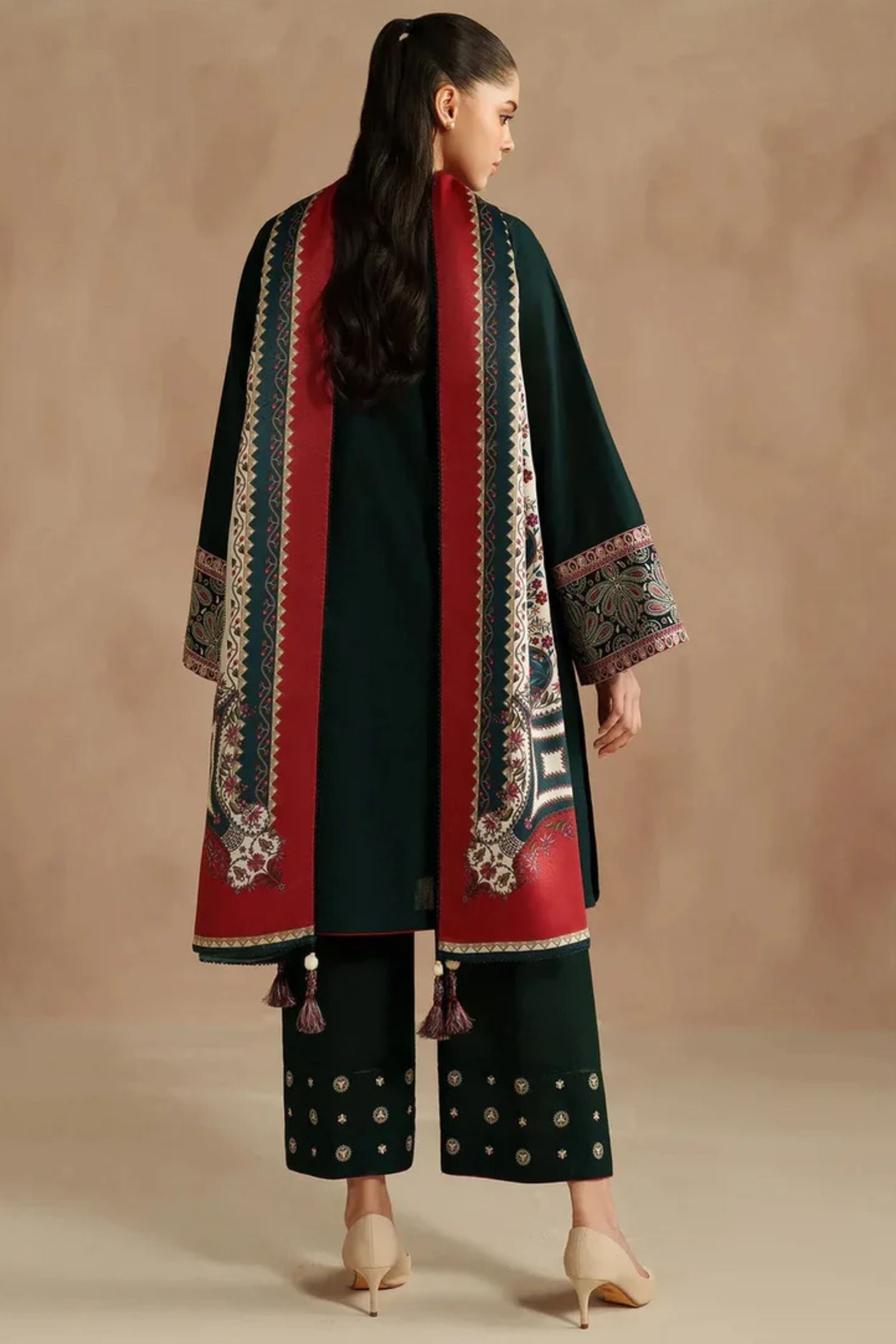 JAZMIN - 3PC LAWN EMB SHIRT WITH MONARK PRINTED DUPATTA AND DYED TROUSER - EL336