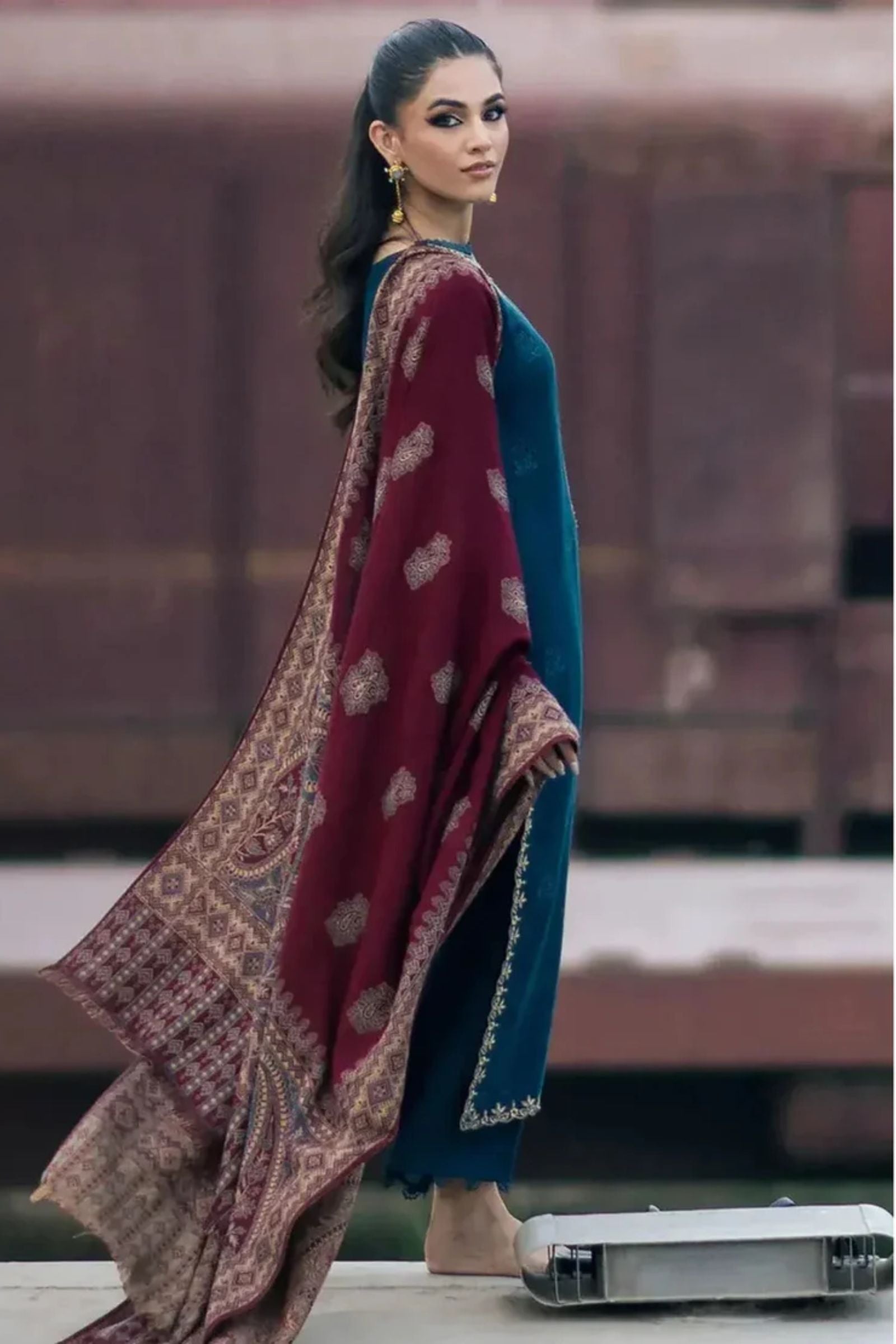 JAZMIN - 3PC LAWN EMBROIDERED SHIRT WITH MONARK PRINTED DUPATTA AND DYED TROUSER - EL320