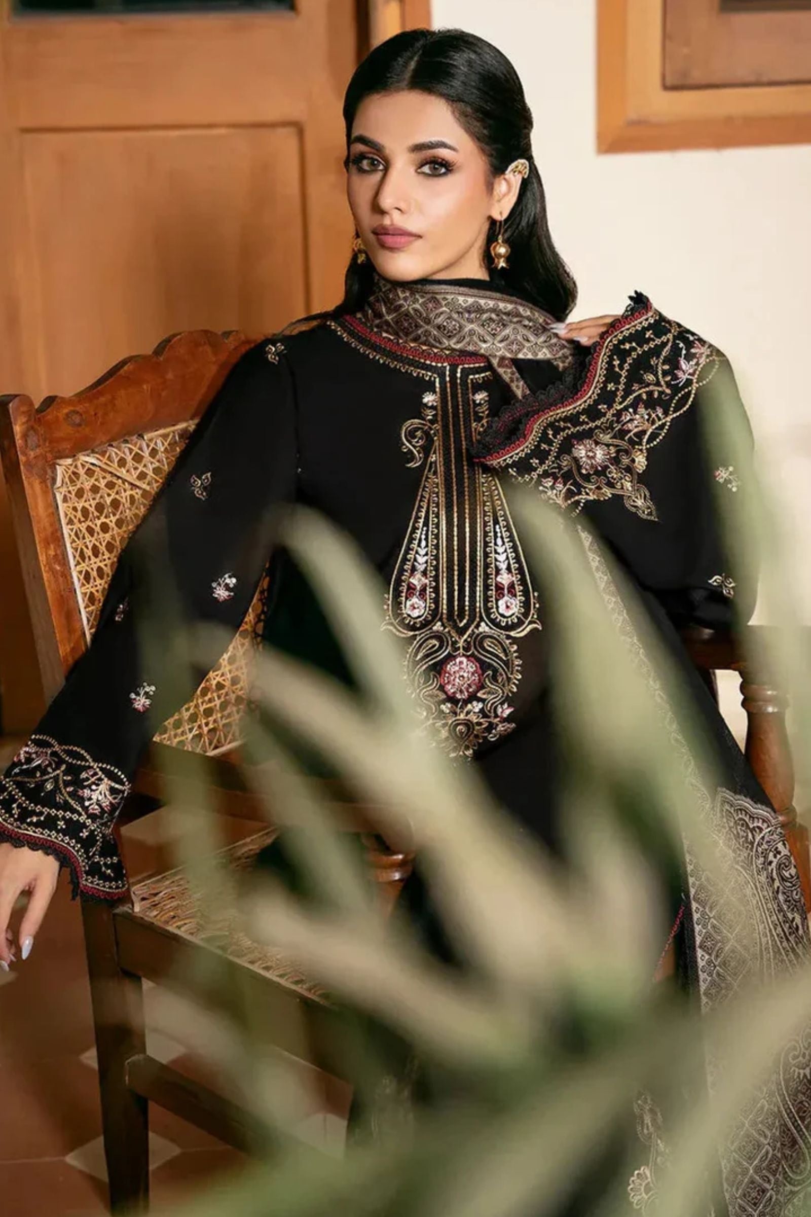 IZEL - 3PC LAWN EMB SHIRT WITH MONARK PRINTED DUPATTA AND DYED TROUSER - EL392