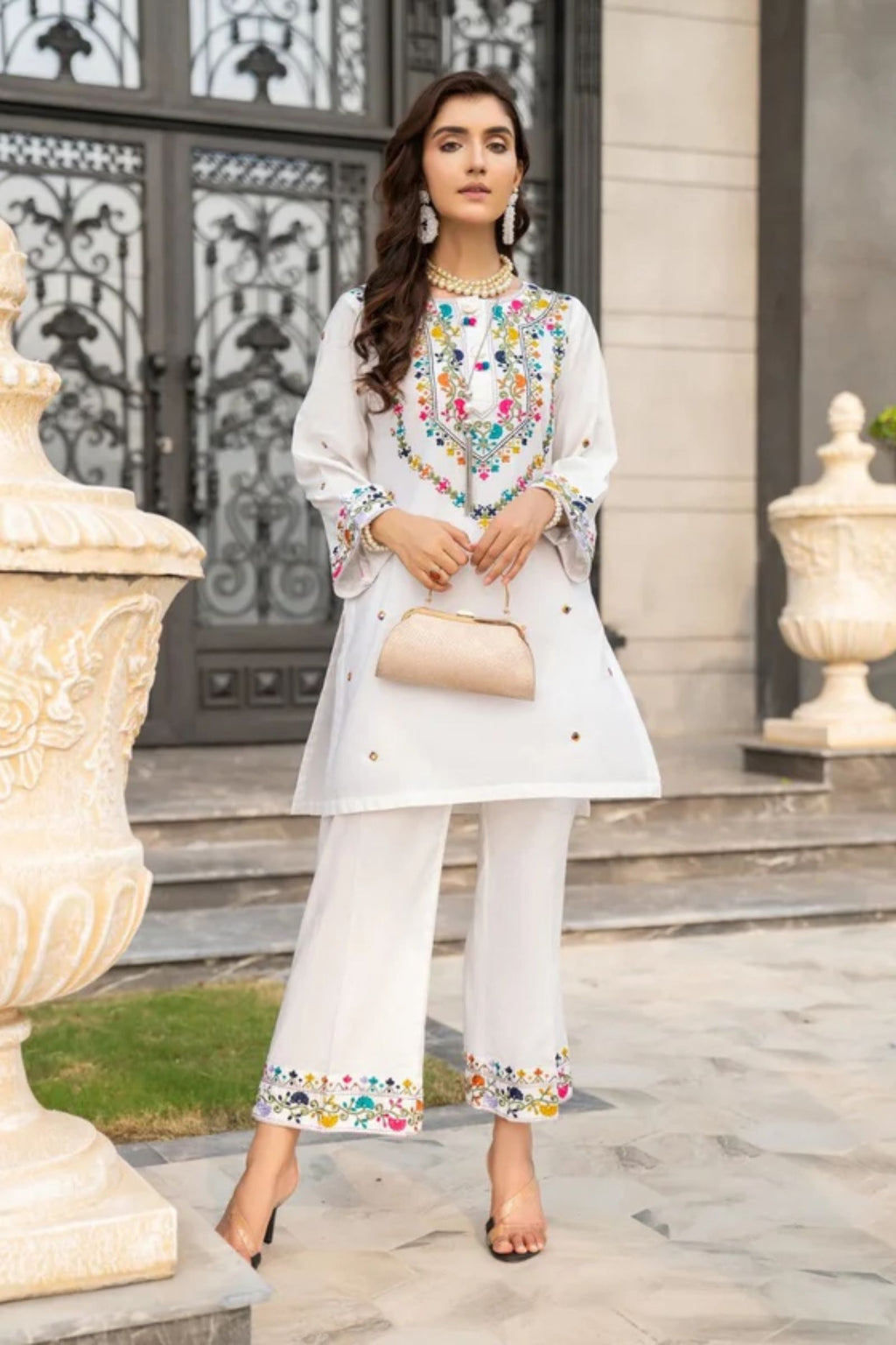 SAHIBAS - 2PC LAWN EMB SHIRT WITH LAWN EMBROIDERED TROUSER - EL5789