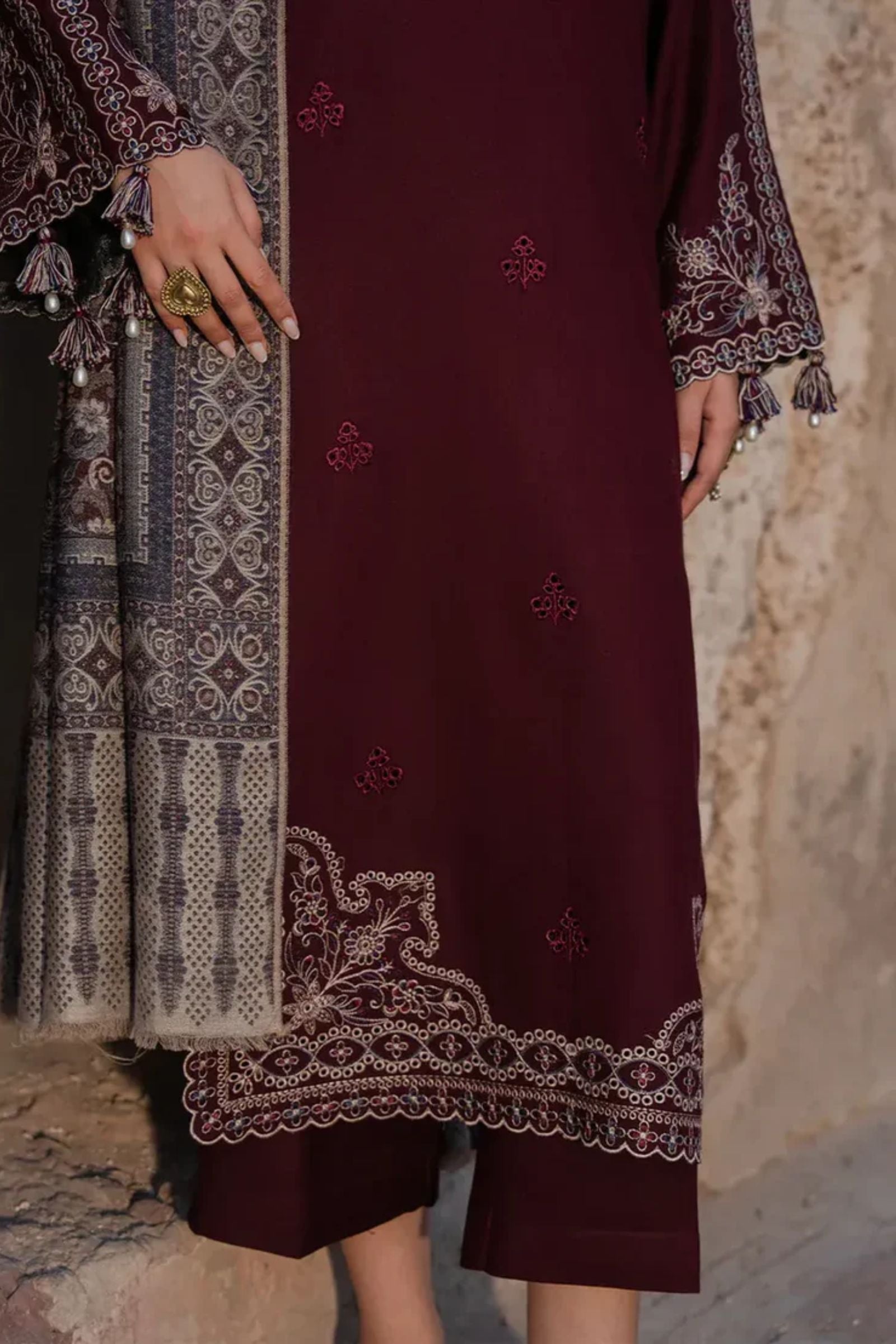 IZEL - 3PC LAWN EMB SHIRT WITH MONARK PRINTED DUPATTA AND DYED TROUSER - EL333